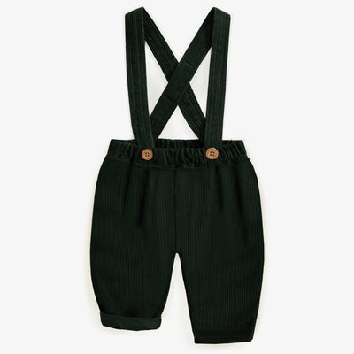 Pantalon vert à bretelles en velours côtelé, bébé || Green pants with straps in corduroy, baby