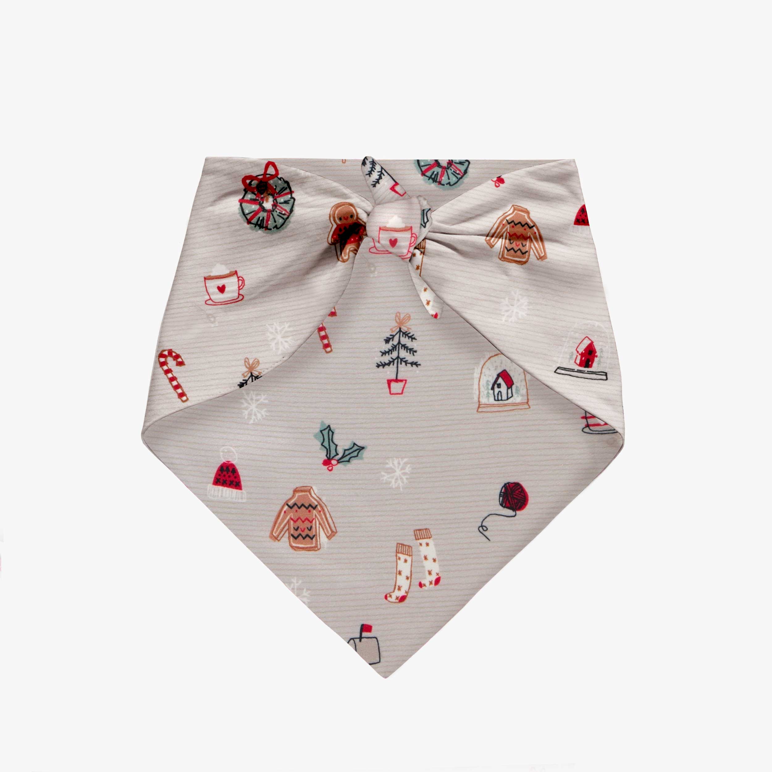 Foulard gris avec motif des Fêtes pour animaux de compagnie en polyester brossé