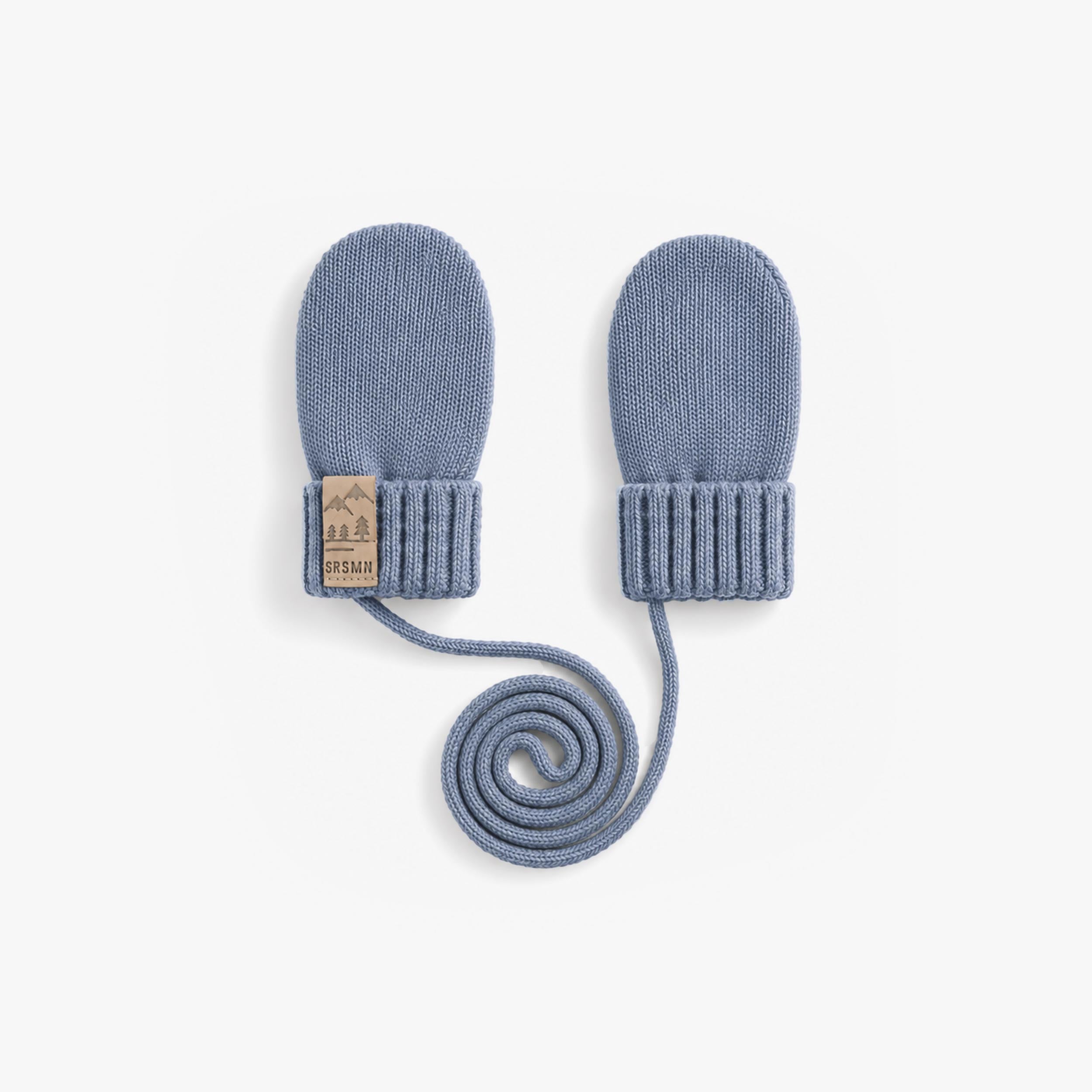 Mitaines bleues en tricot avec cordon, bébé - Souris Mini