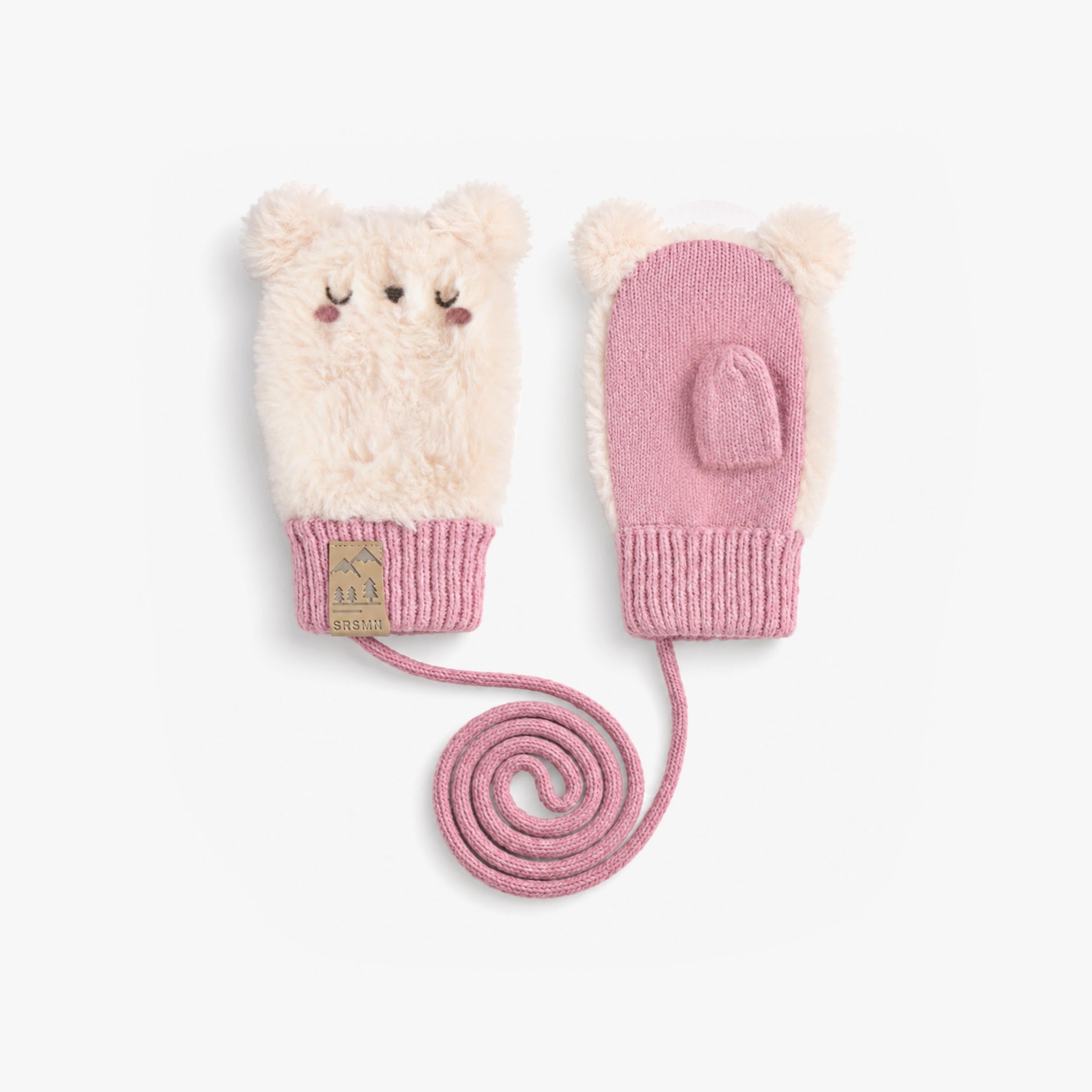 Mitaines roses en tricot et fausse fourrure, bébé - Souris Mini