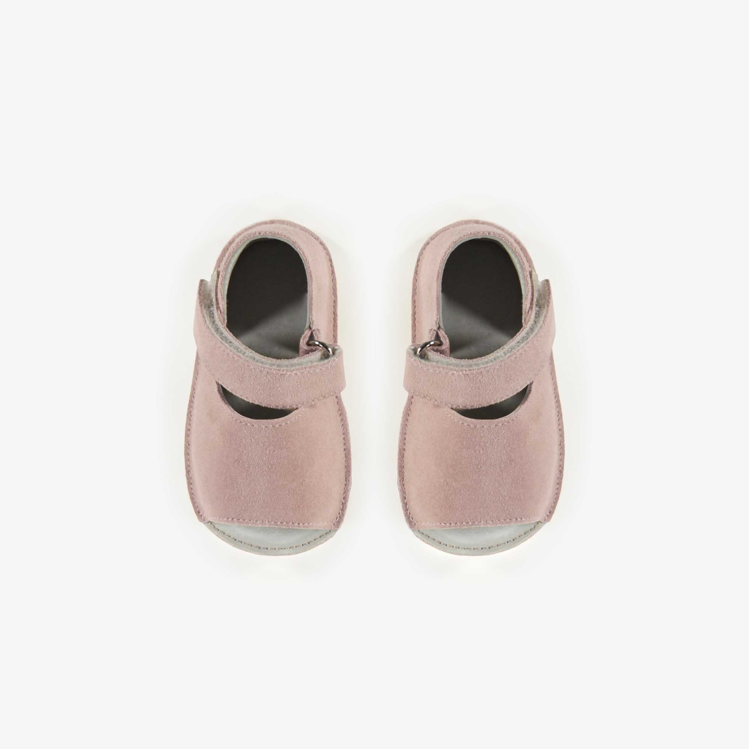 Pale pink sandals with soft sole in suede, newborn