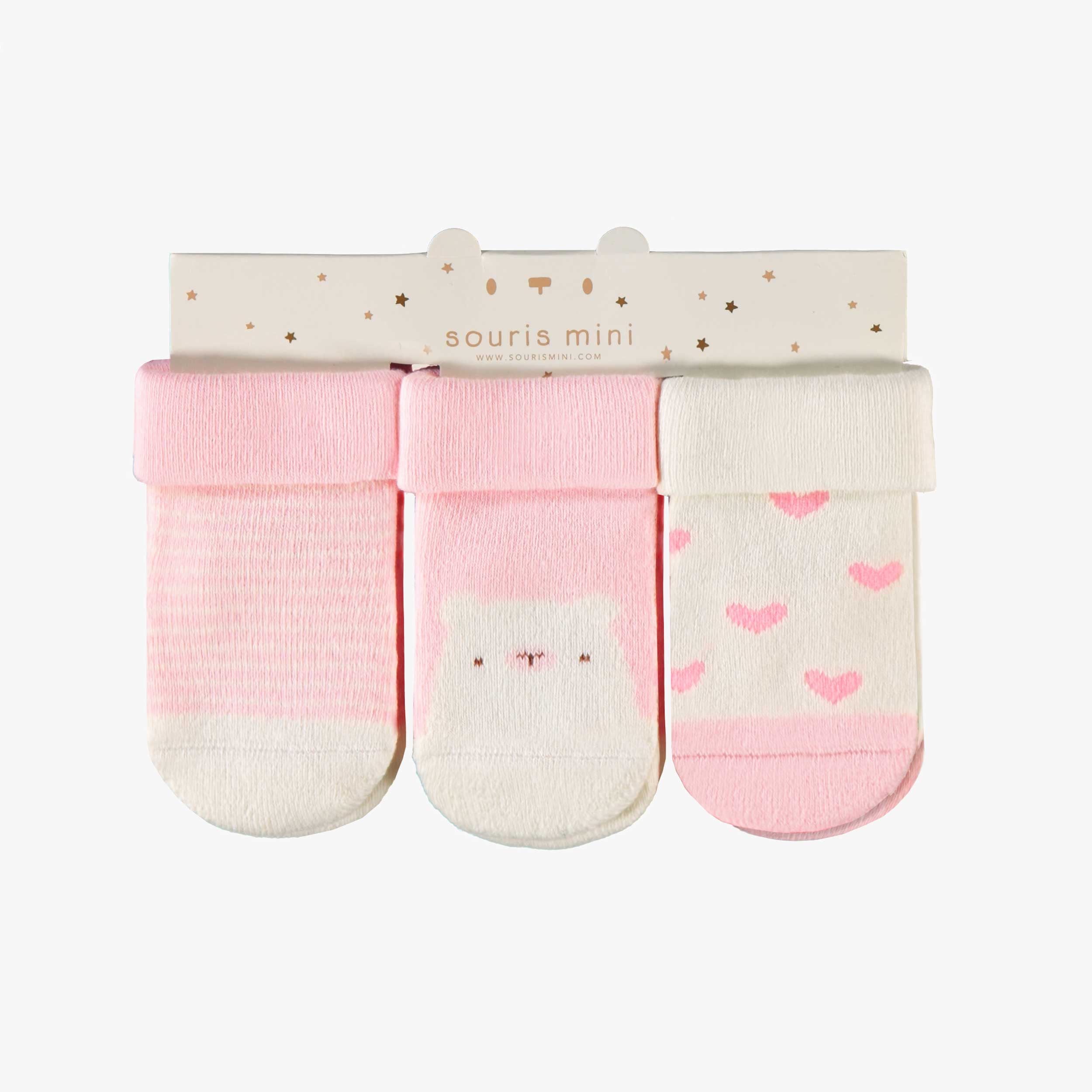 Trio de chaussettes crème et rose, naissance