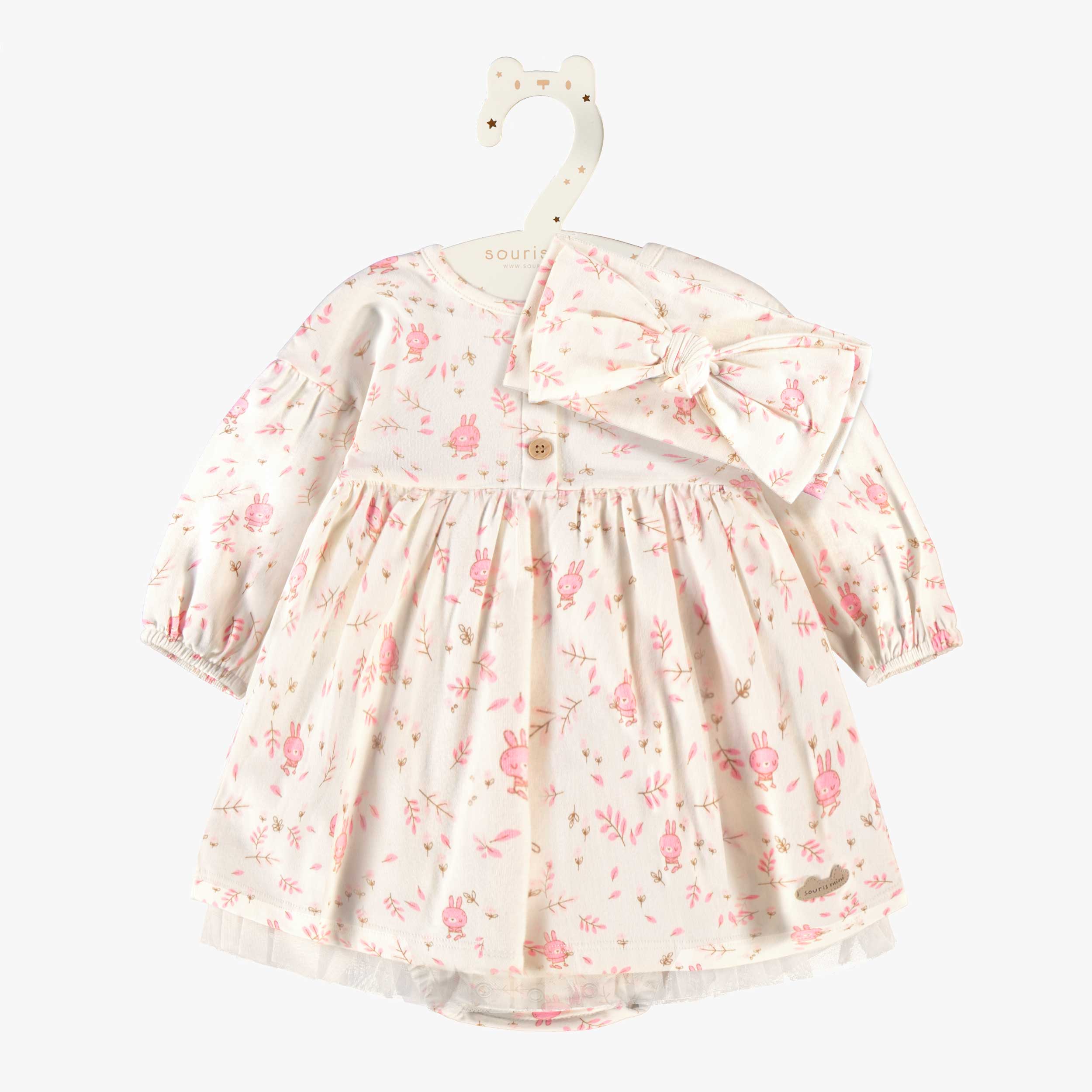 L’ensemble robe et bandeau crème avec motifs, naissance