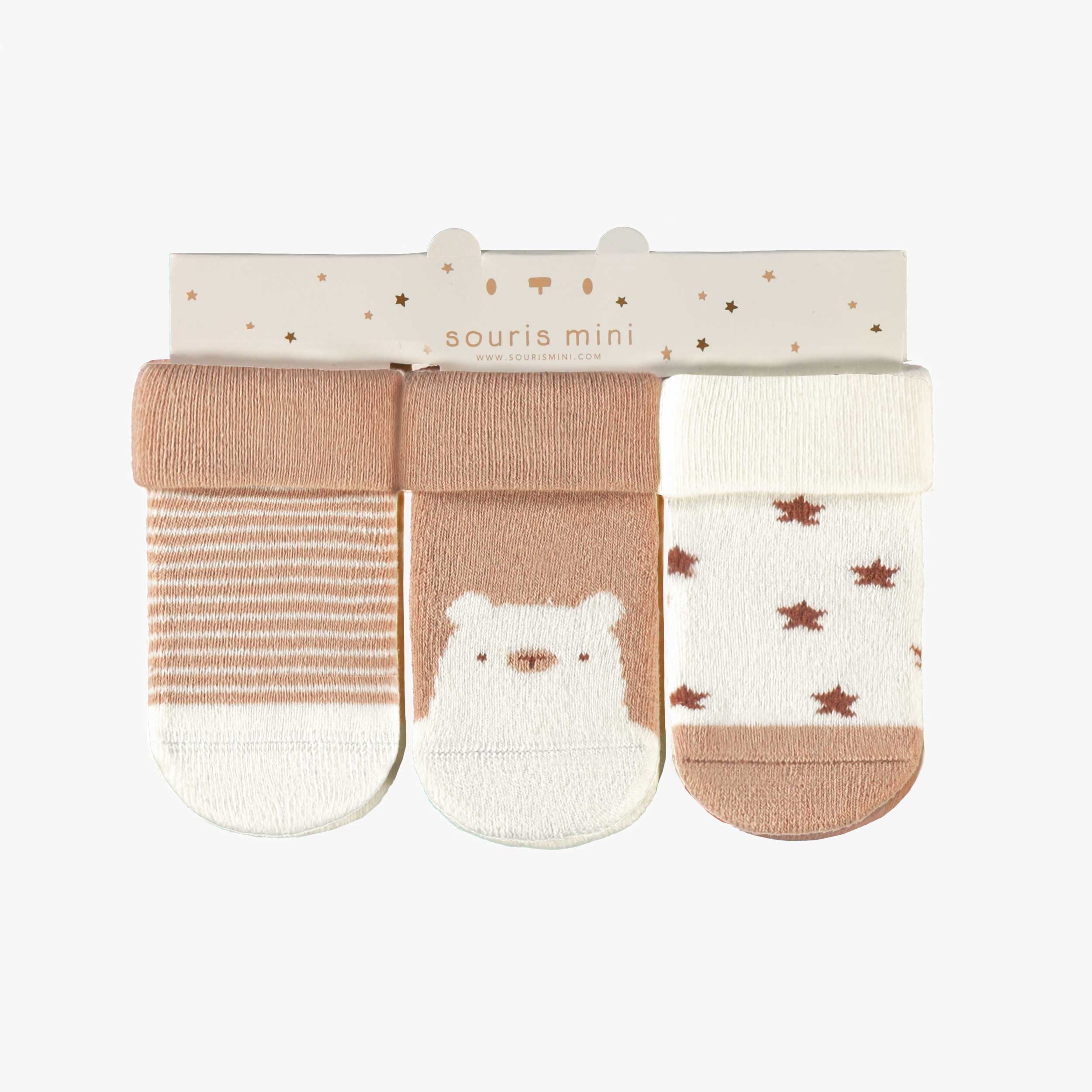 Trio de chaussettes crème et beige, naissance