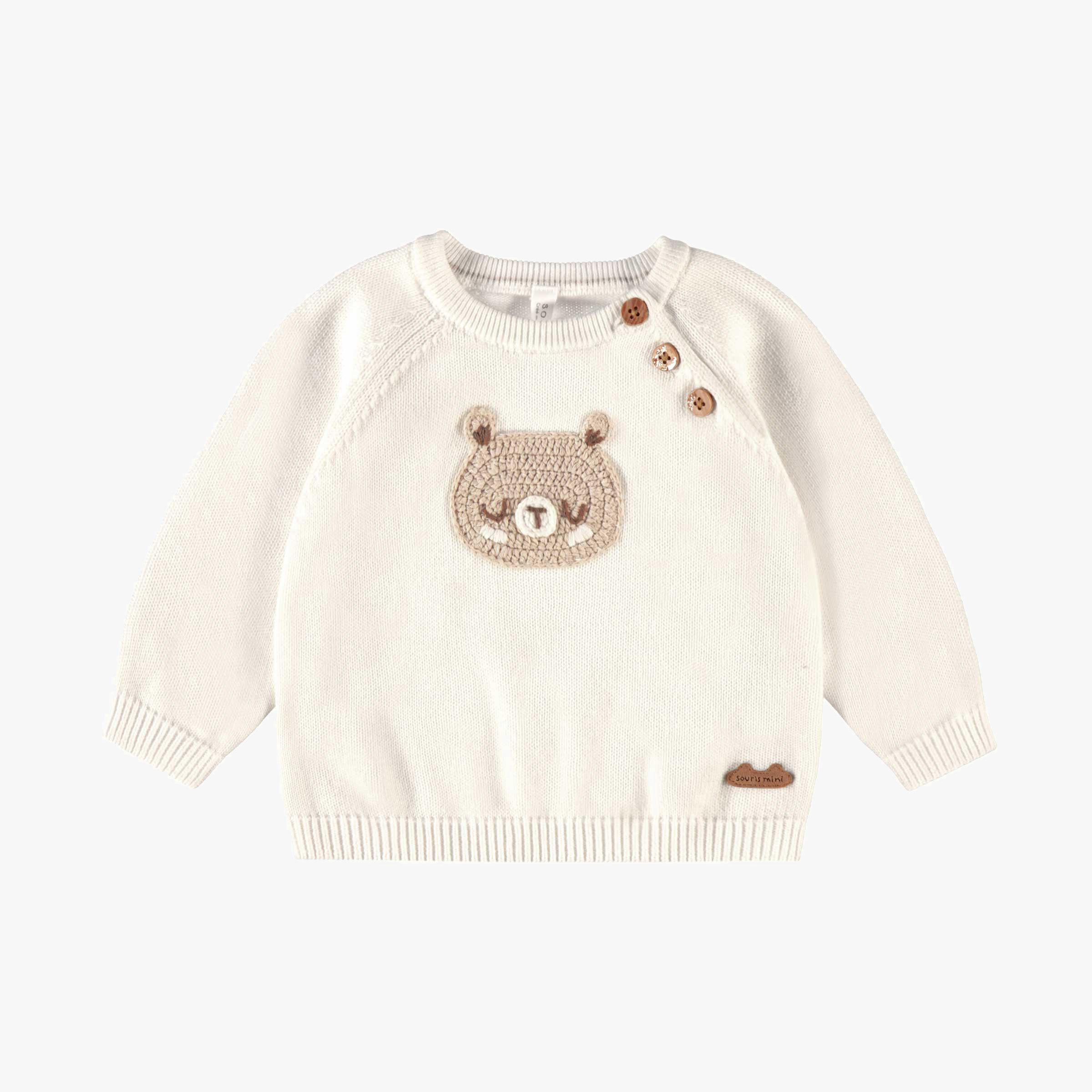 Présentation du chandail de maille du coffret cadeau crème et beige « Le Premium » (14 pièces), naissance