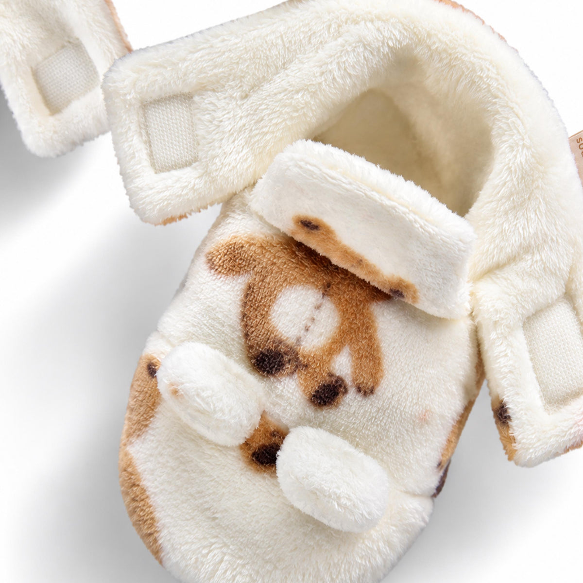 Ouverture des pantoufles crème en peluche à motif d’ourson, enfant - Souris Mini
