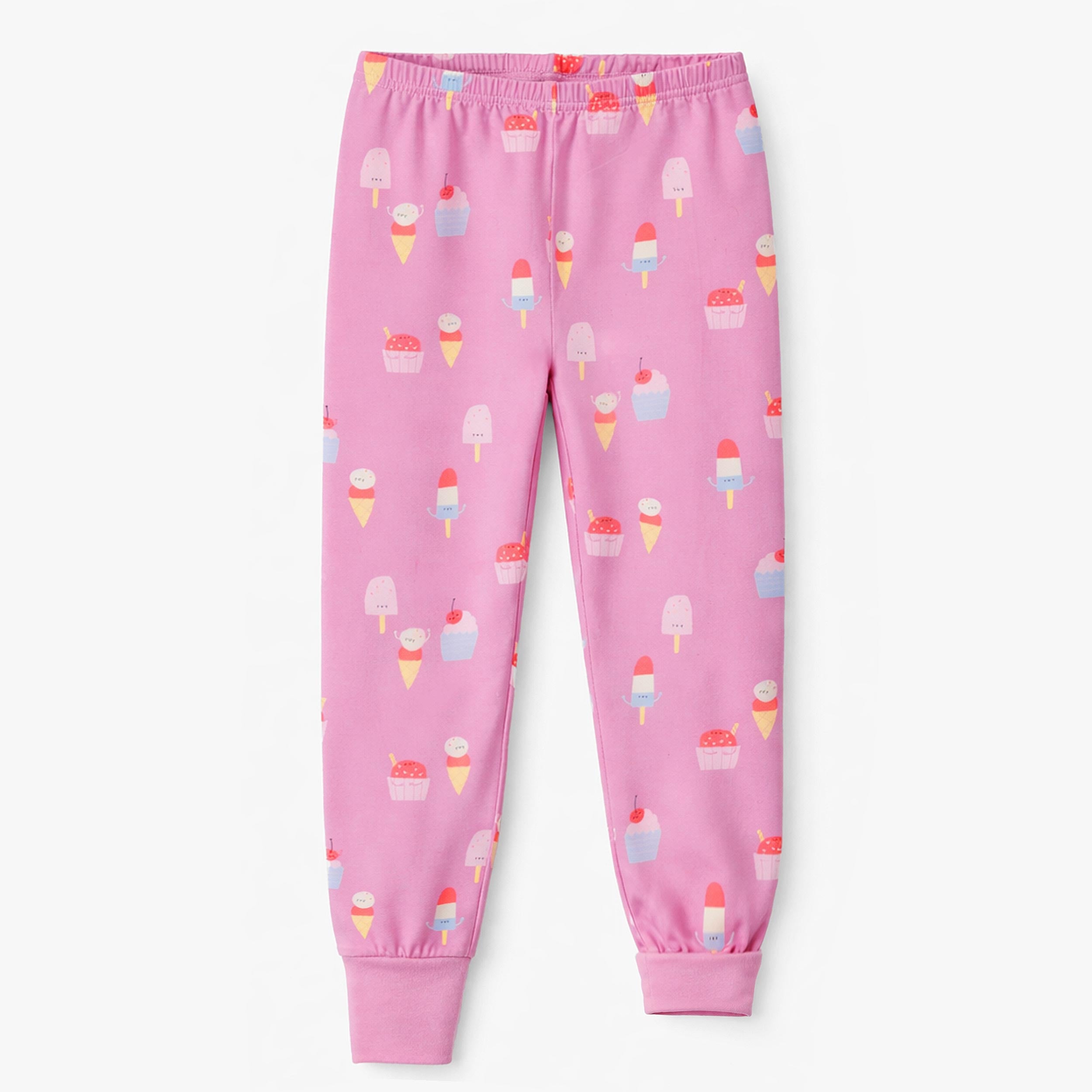 Pantalon du pyjama deux pièces mauve à motifs de friandises glacées, enfant