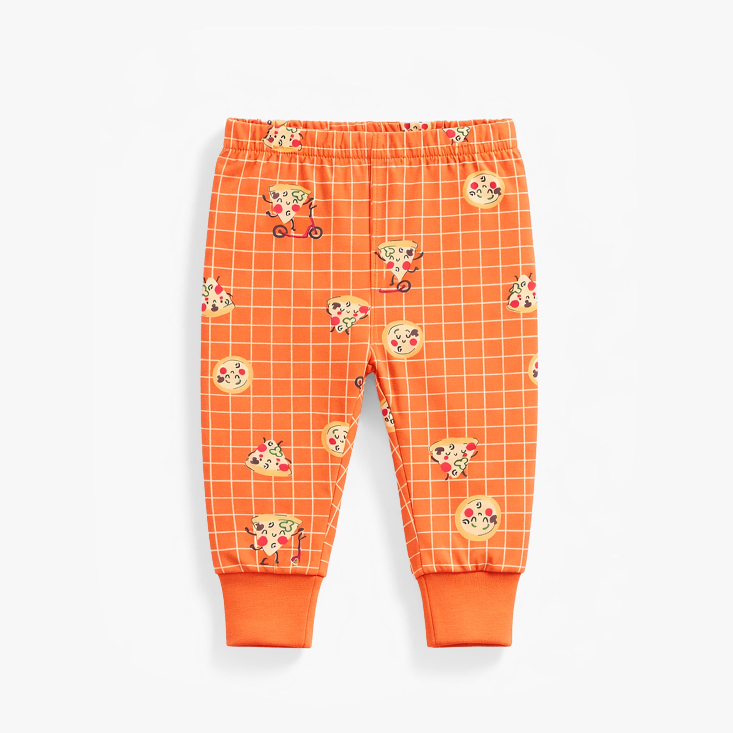 Pantalon du pyjama deux pièces orange à motifs de pizzas avec boite Pizzama, bébé
