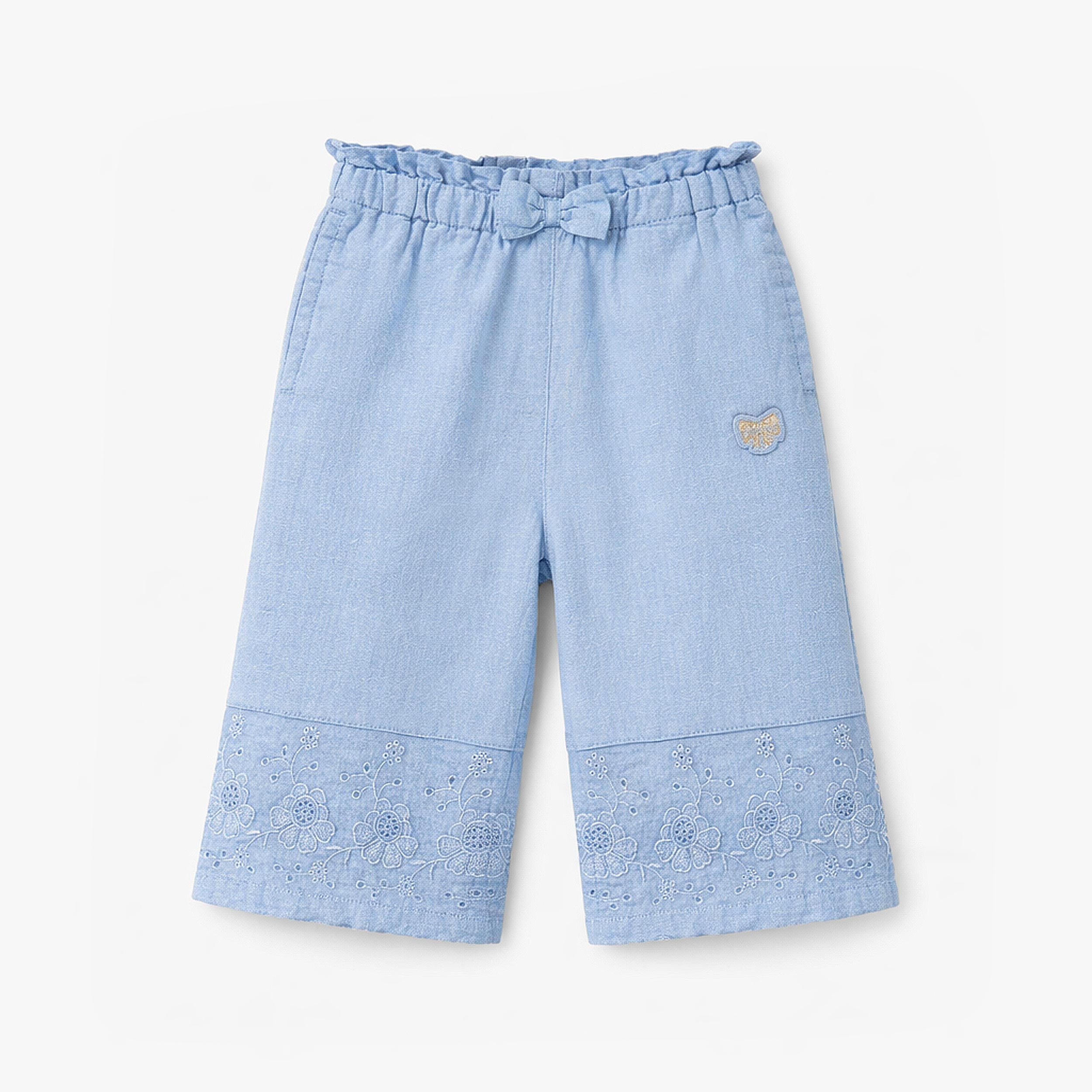 Pantalon bleu avec broderie anglaise, bébé - Souris Mini