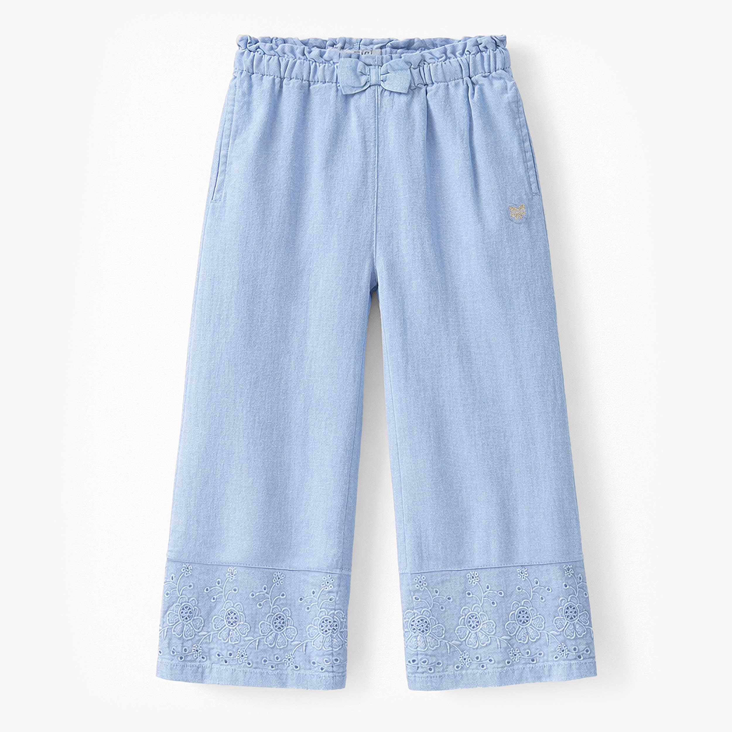 Pantalon bleu avec broderie anglaise, enfant - Souris Mini