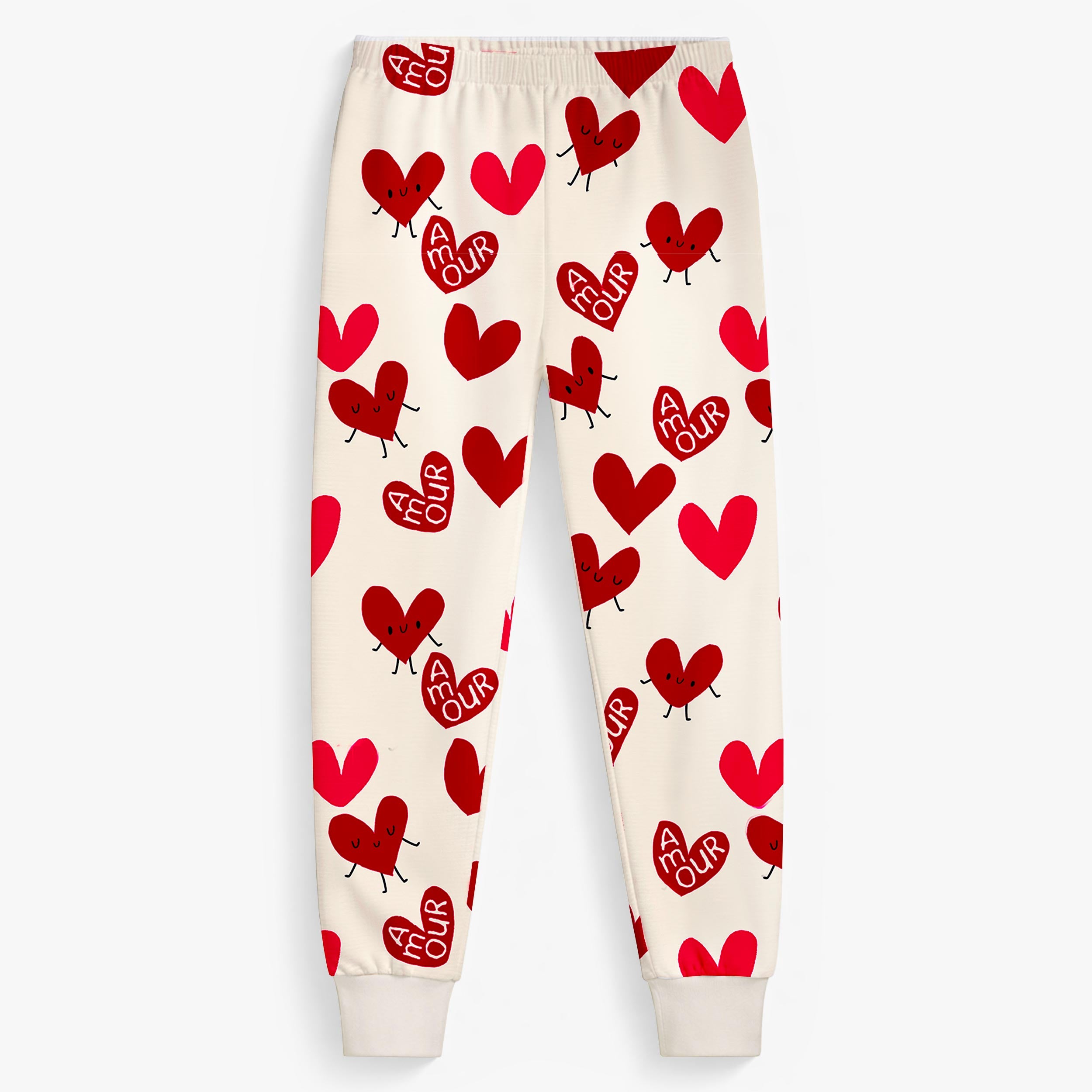 Pantalon du pyjama deux pièces crème à motifs de cœurs, enfant- Souris Mini