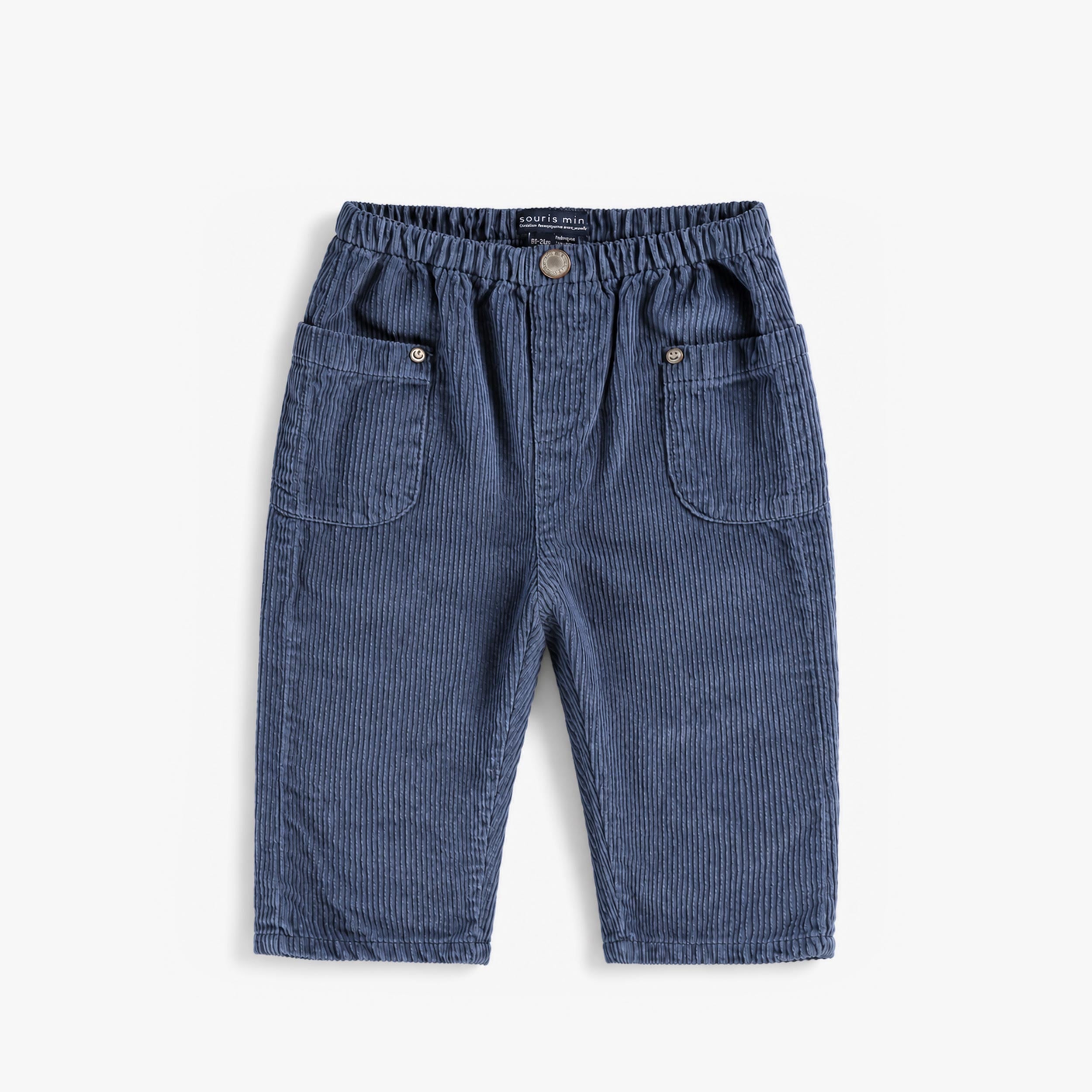 Pantalon bleu en velours côtelé à jambe droite, bébé - Souris MIni