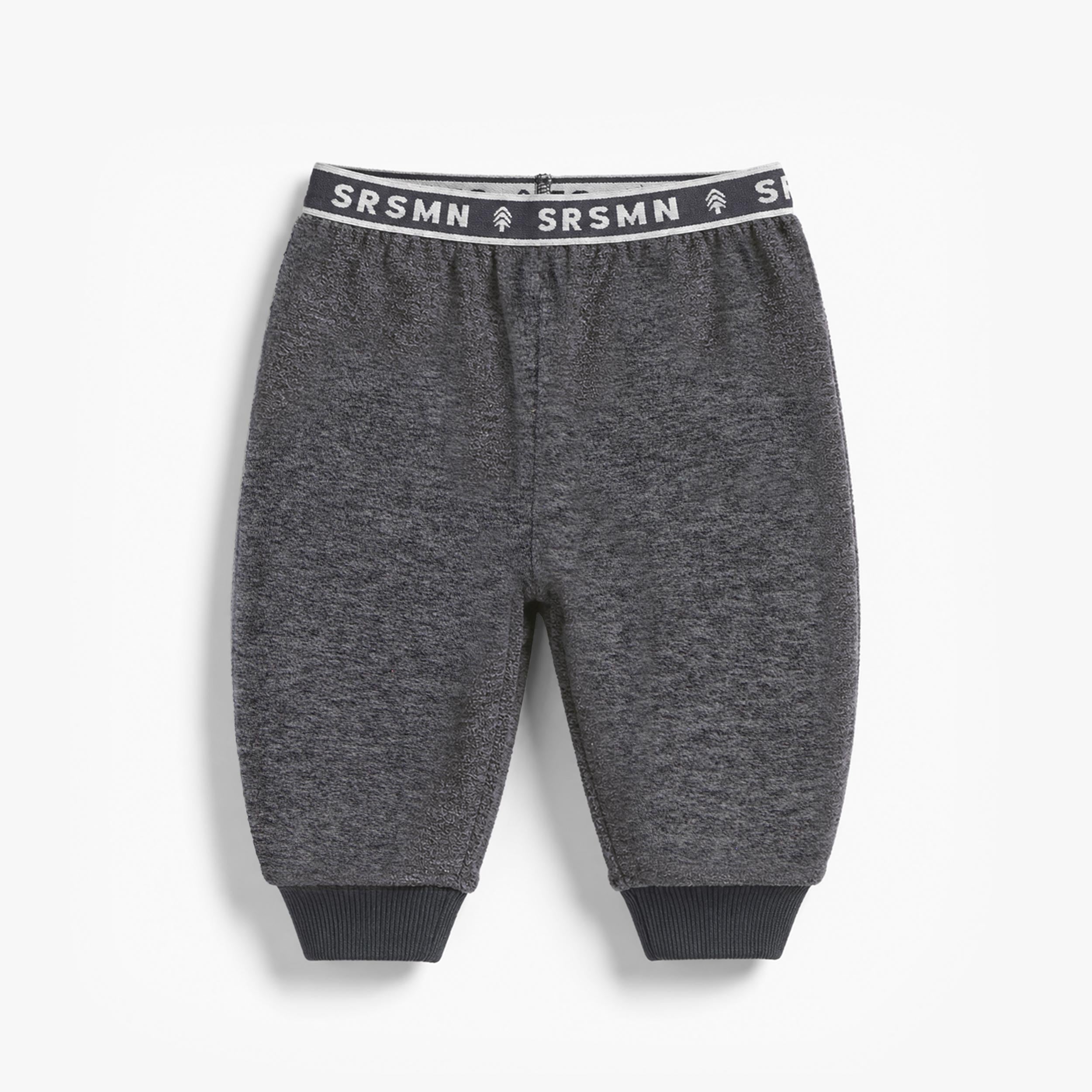 Pantalon gris en polar pour bébé Souris Mini avec taille élastique et chevilles en tricot côtelé, doux, chaud et confortable.
