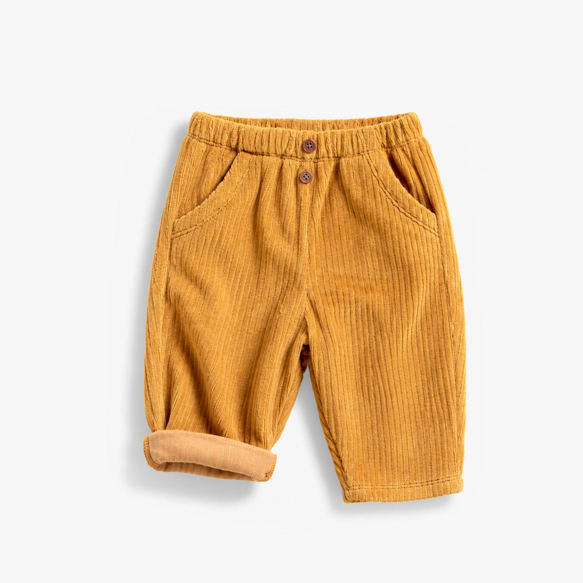 Pantalon jaune ocre en velours côtelé extensible, naissance - Souris Mini