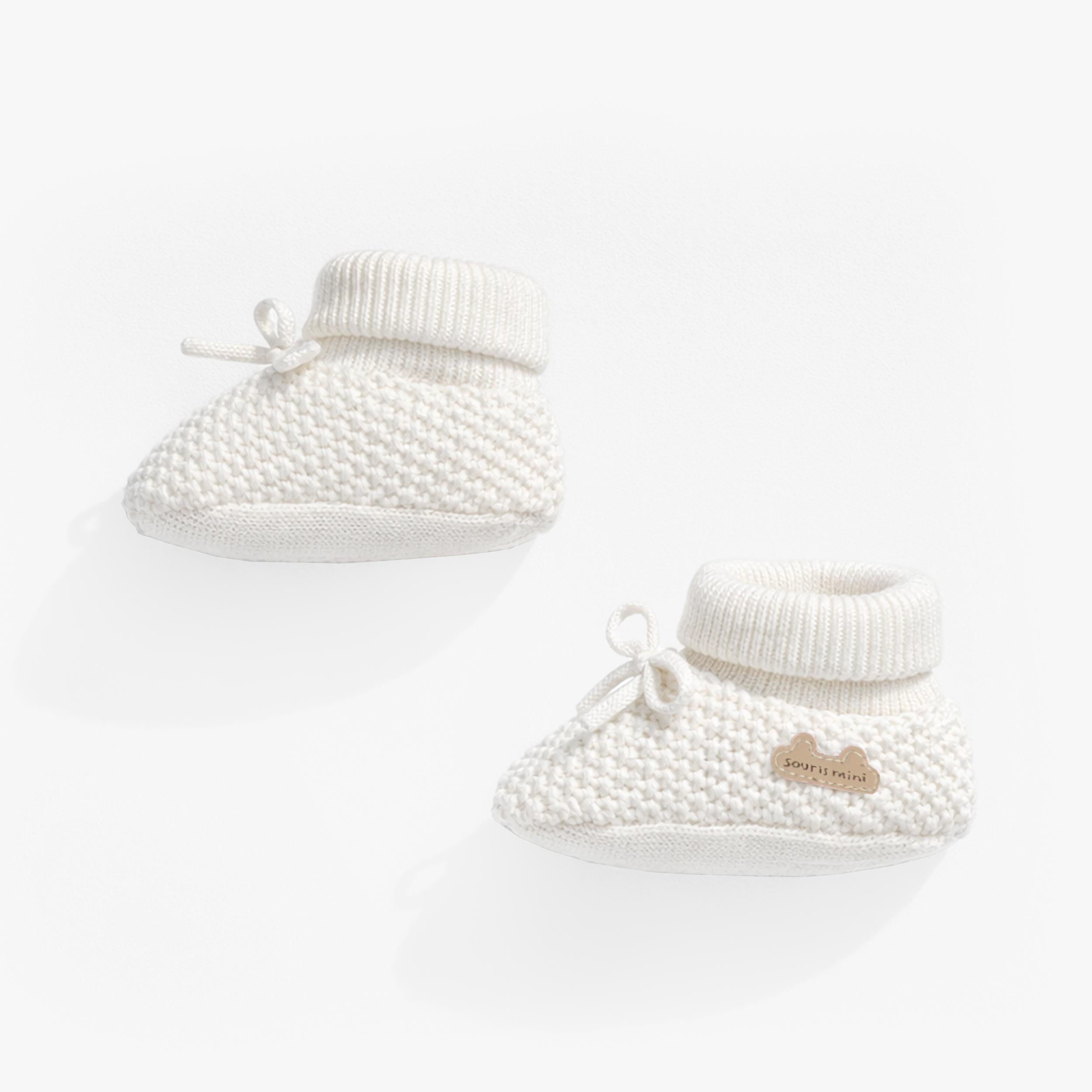 Pantoufles crème en tricot, naissance - Souris Mini