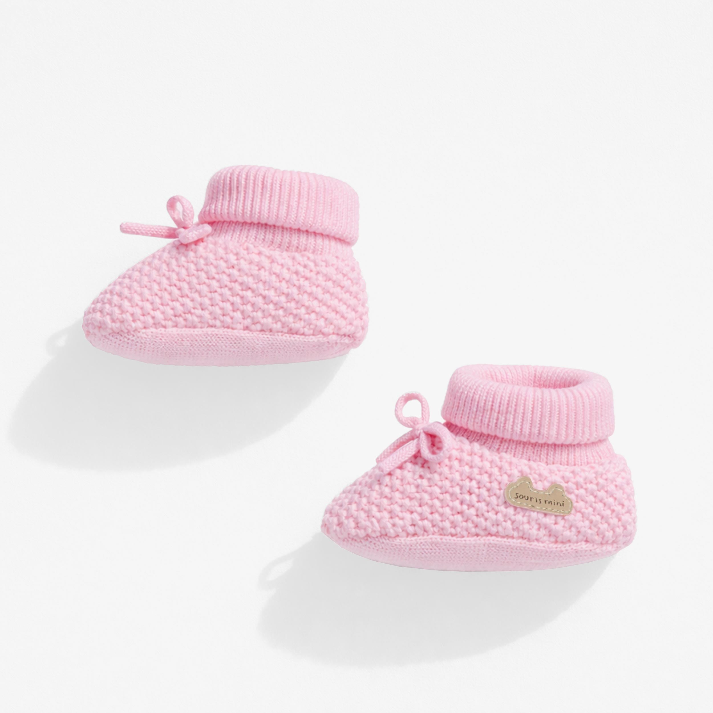 Pantoufles roses en tricot, naissance - Souris Mini