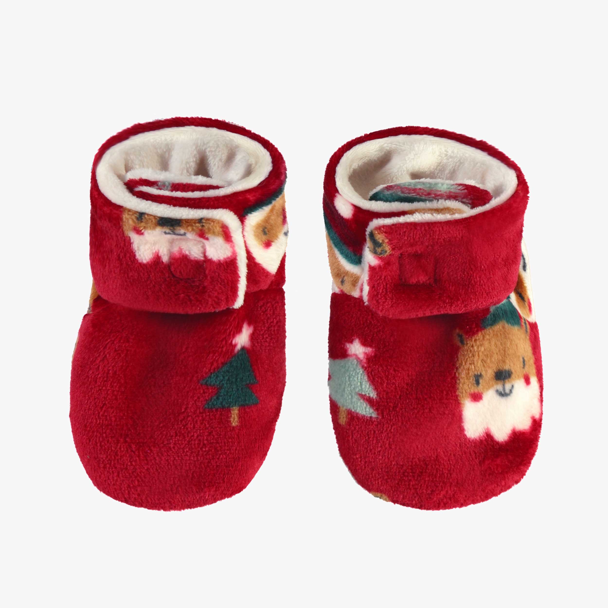 Pantoufles rouges en peluche avec motifs des Fêtes, enfant - Souris Mini