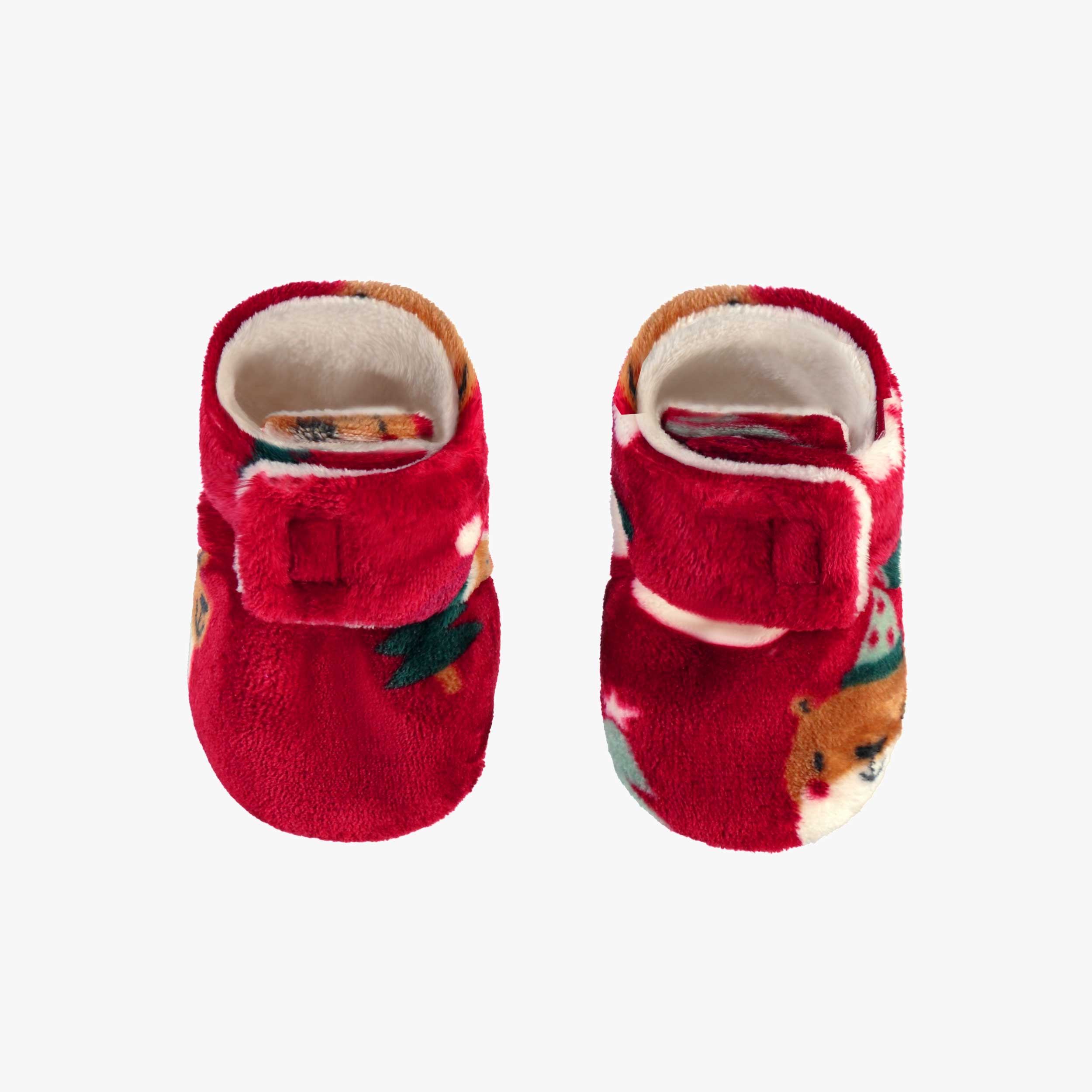 Pantoufles rouges en peluche avec motifs des Fêtes, bébé - Souris Mini