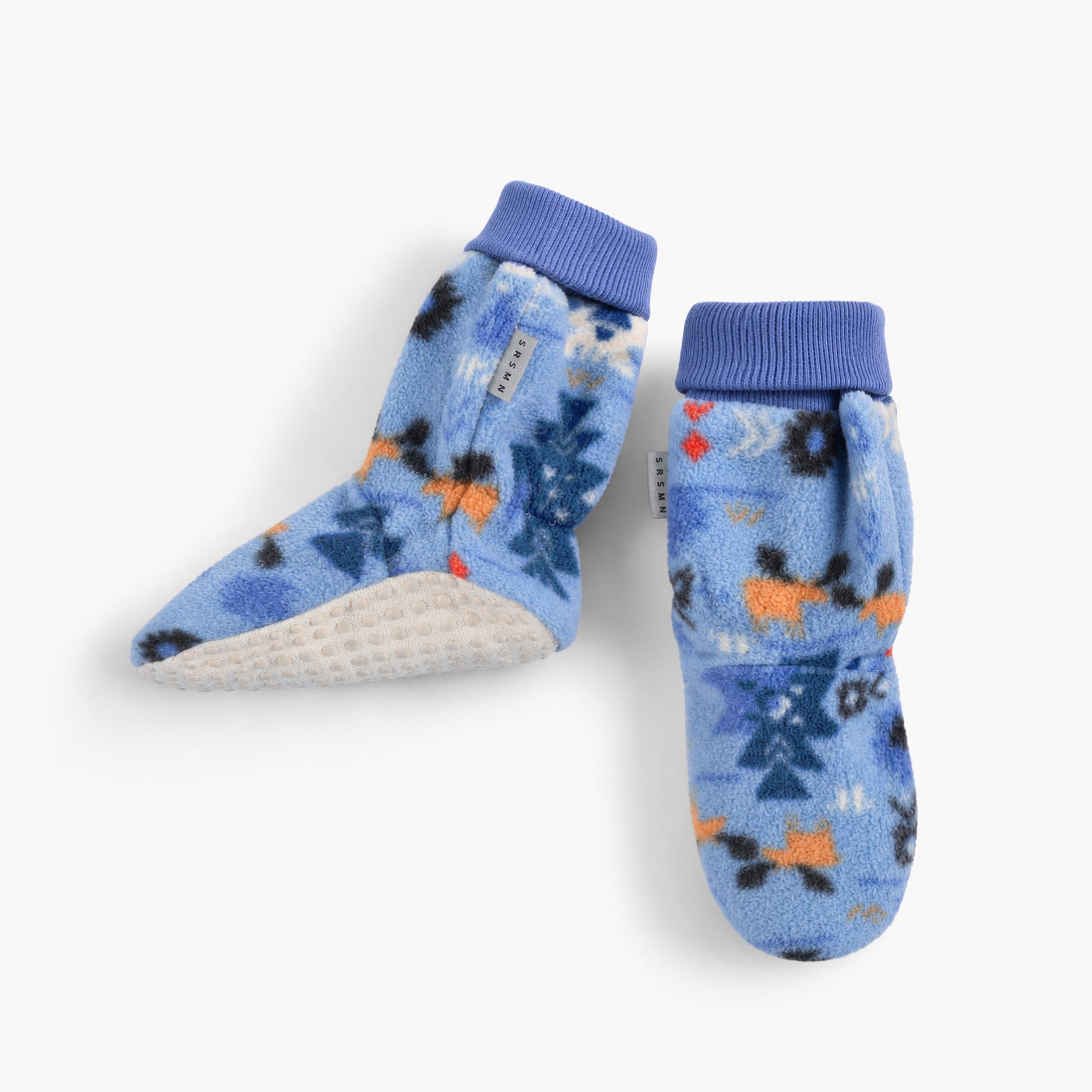 Pantoufles bleues en polar à motifs, bébé - Souris Mini