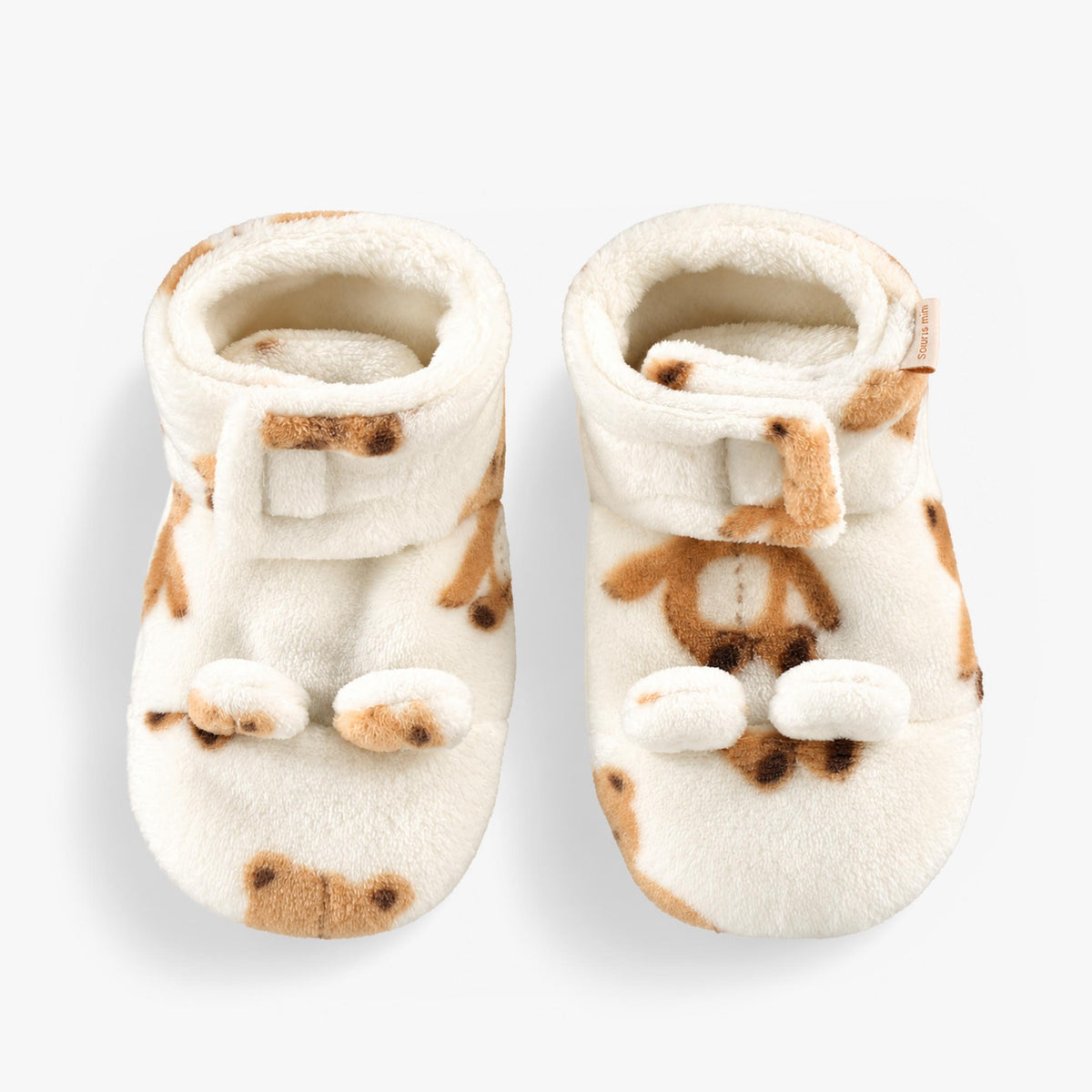 Pantoufles crème en peluche à motif d’ourson, enfant - Souris Mini
