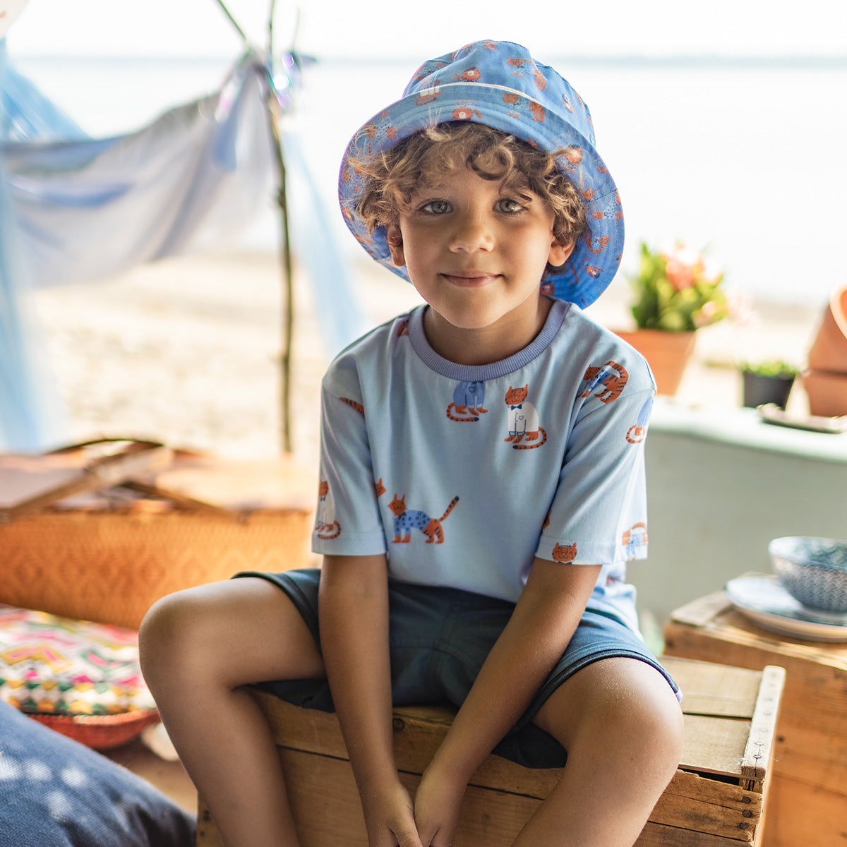 T-shirt bleu à motifs de tigres, enfant