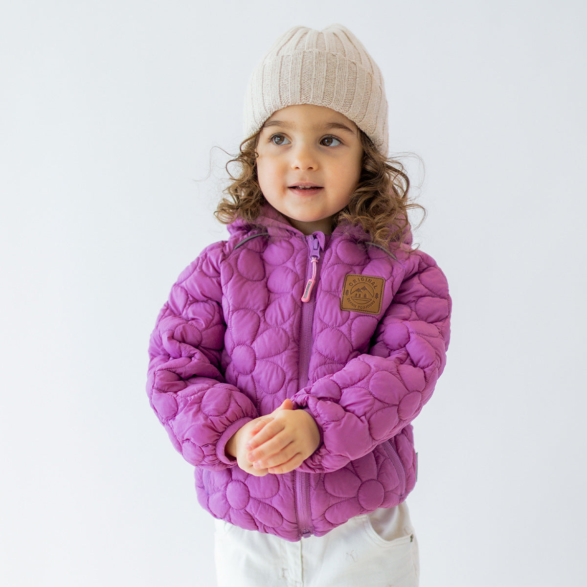 Purple puffer jacket with floral quilting, baby