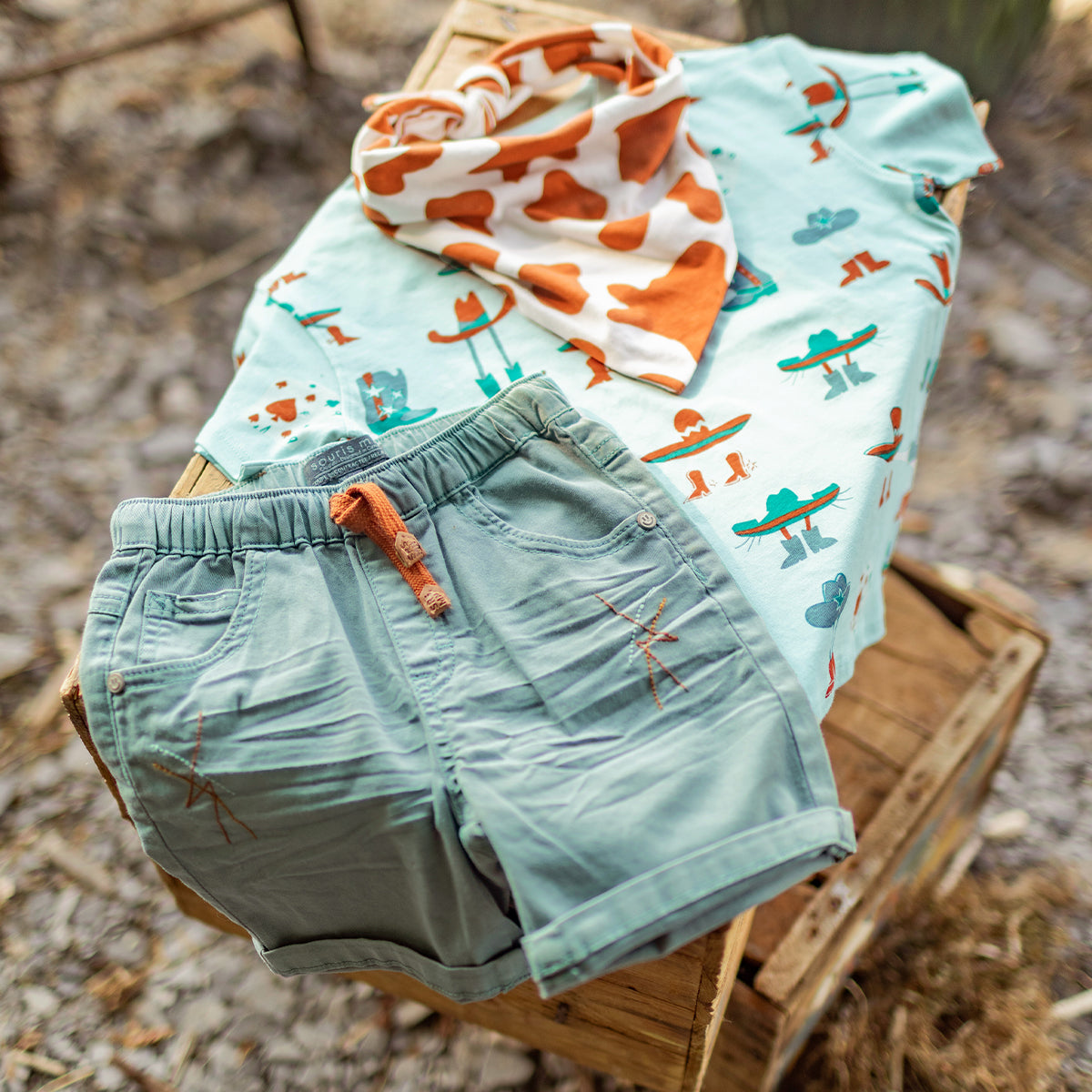 Bermuda turquoise en denim, enfant