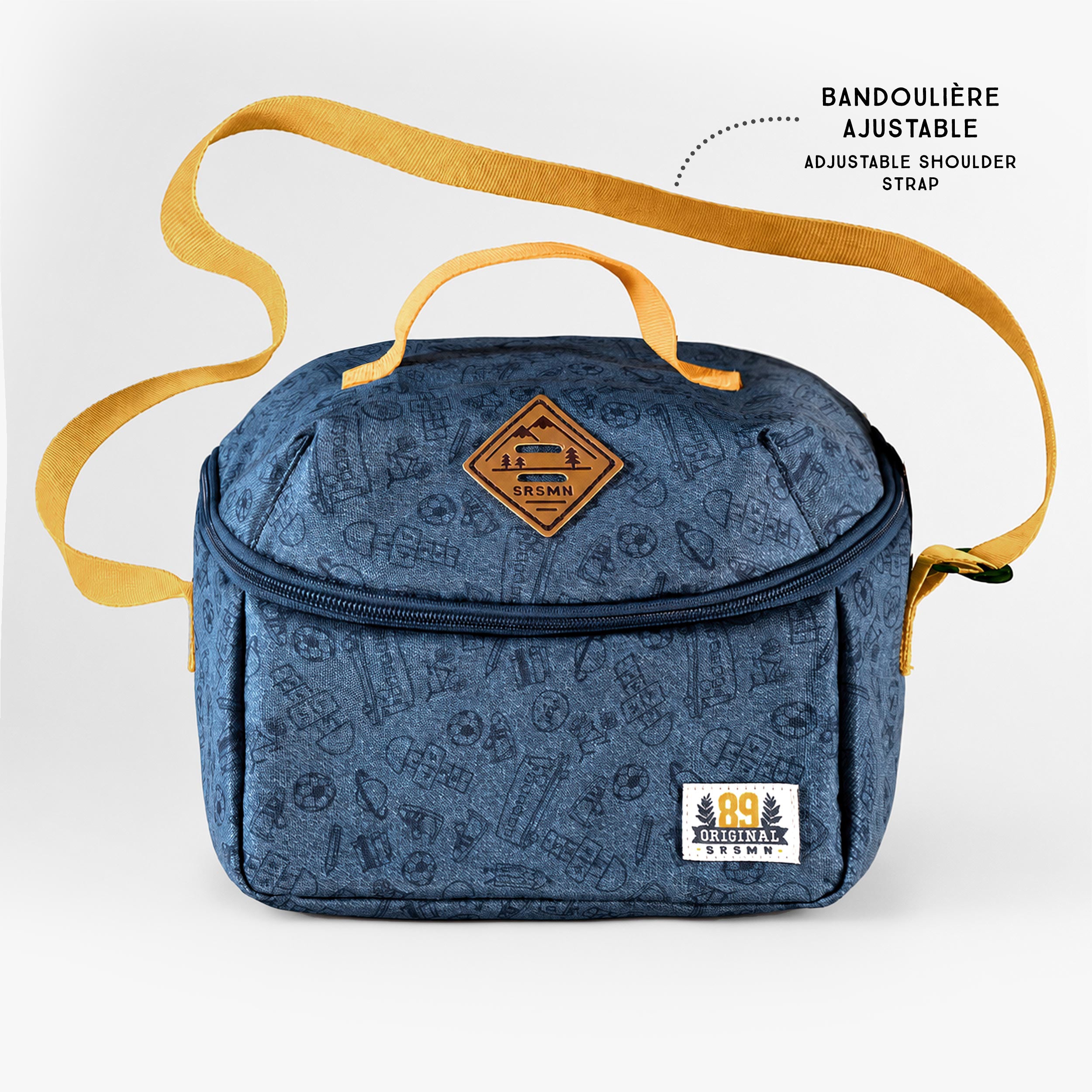 Blue printed insulated lunch bag