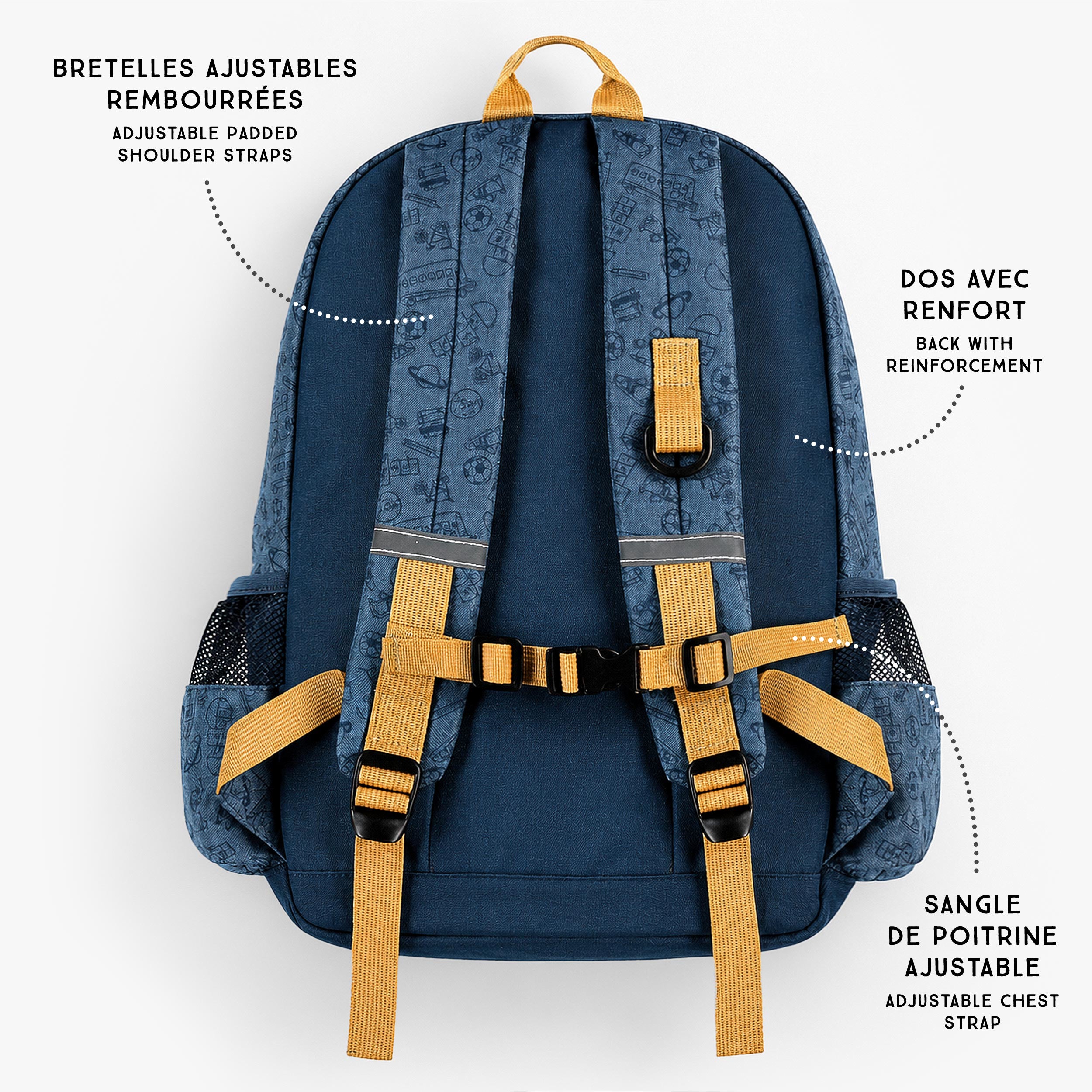 Blue printed school backpack