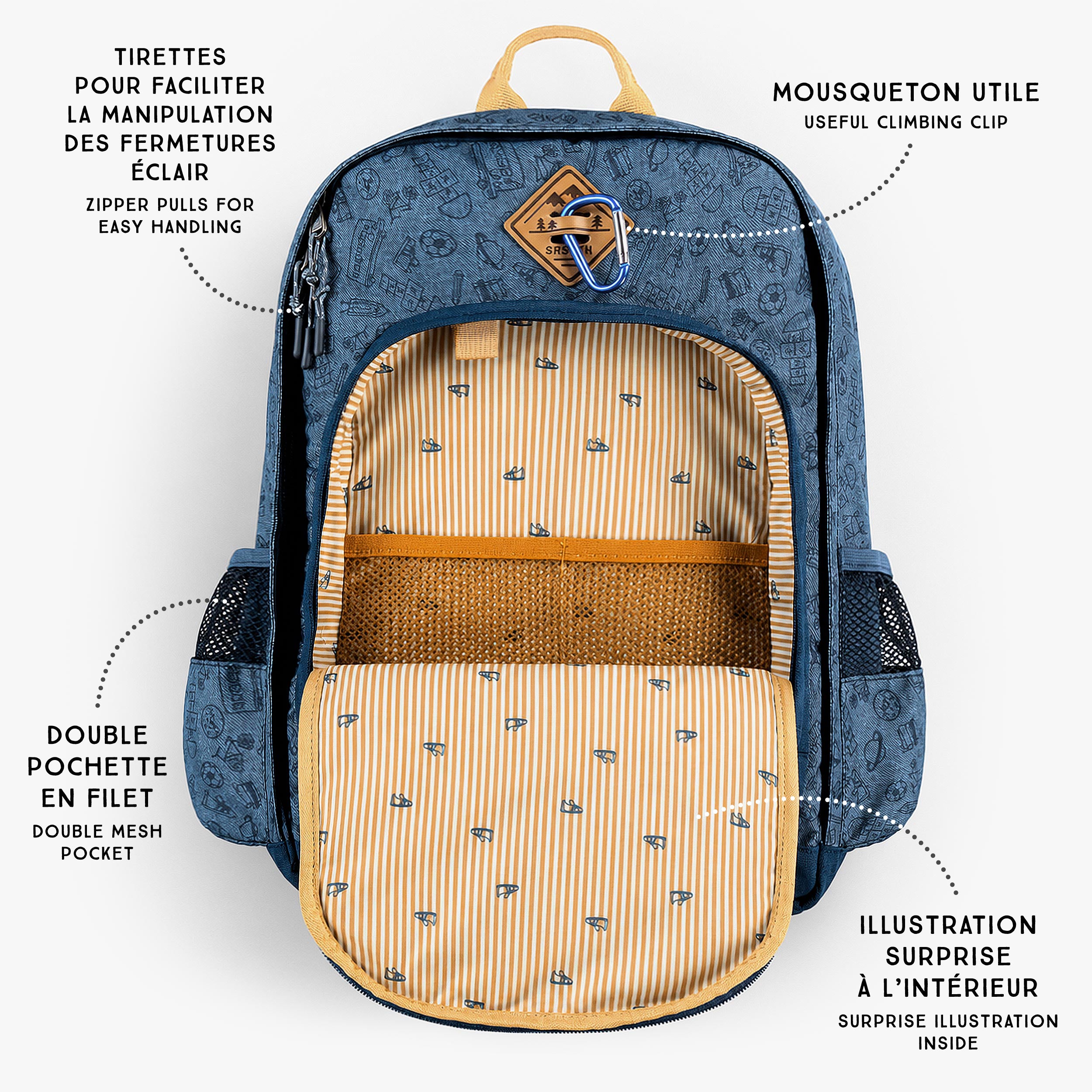 Blue printed school backpack