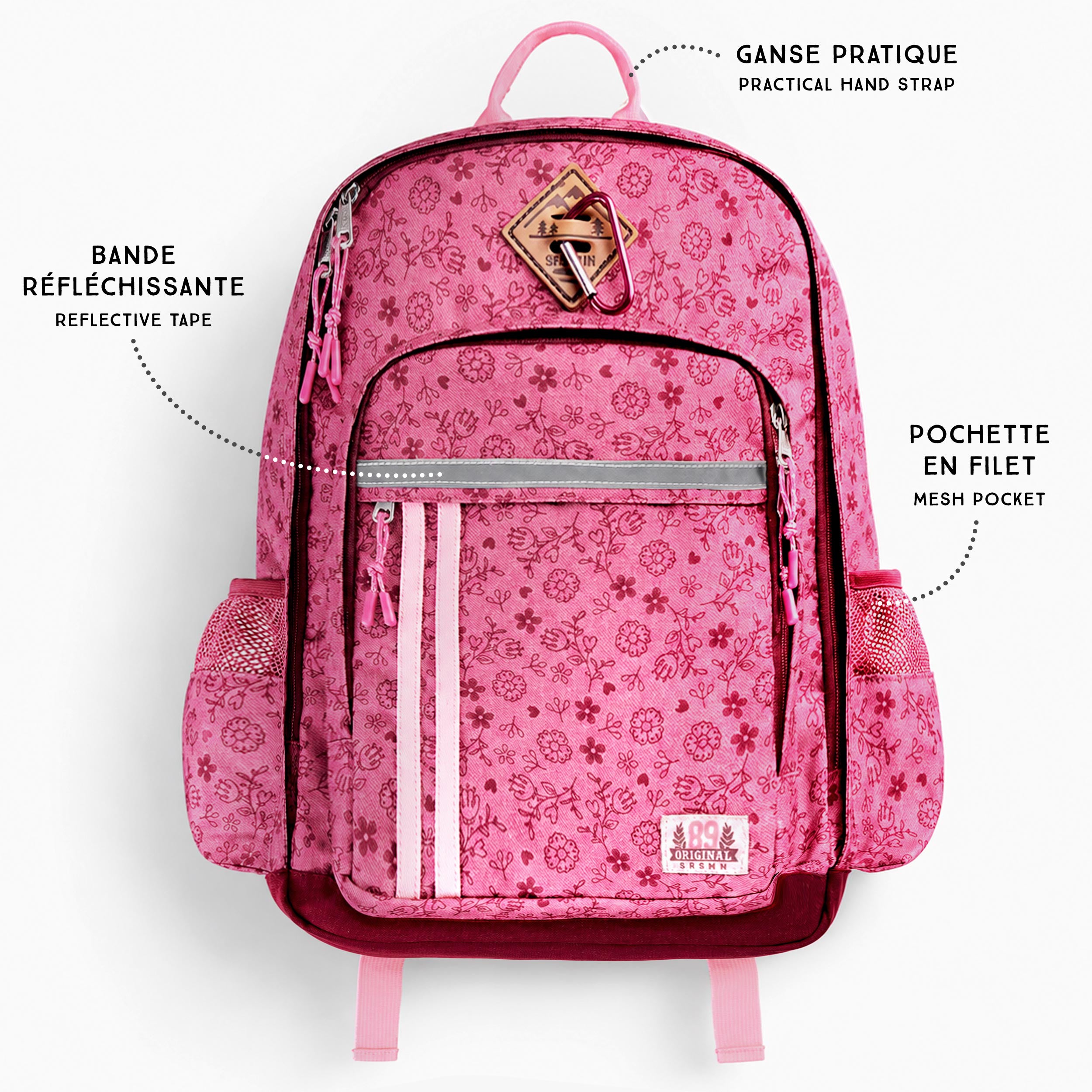 Sac d’école rose à imprimé floral
