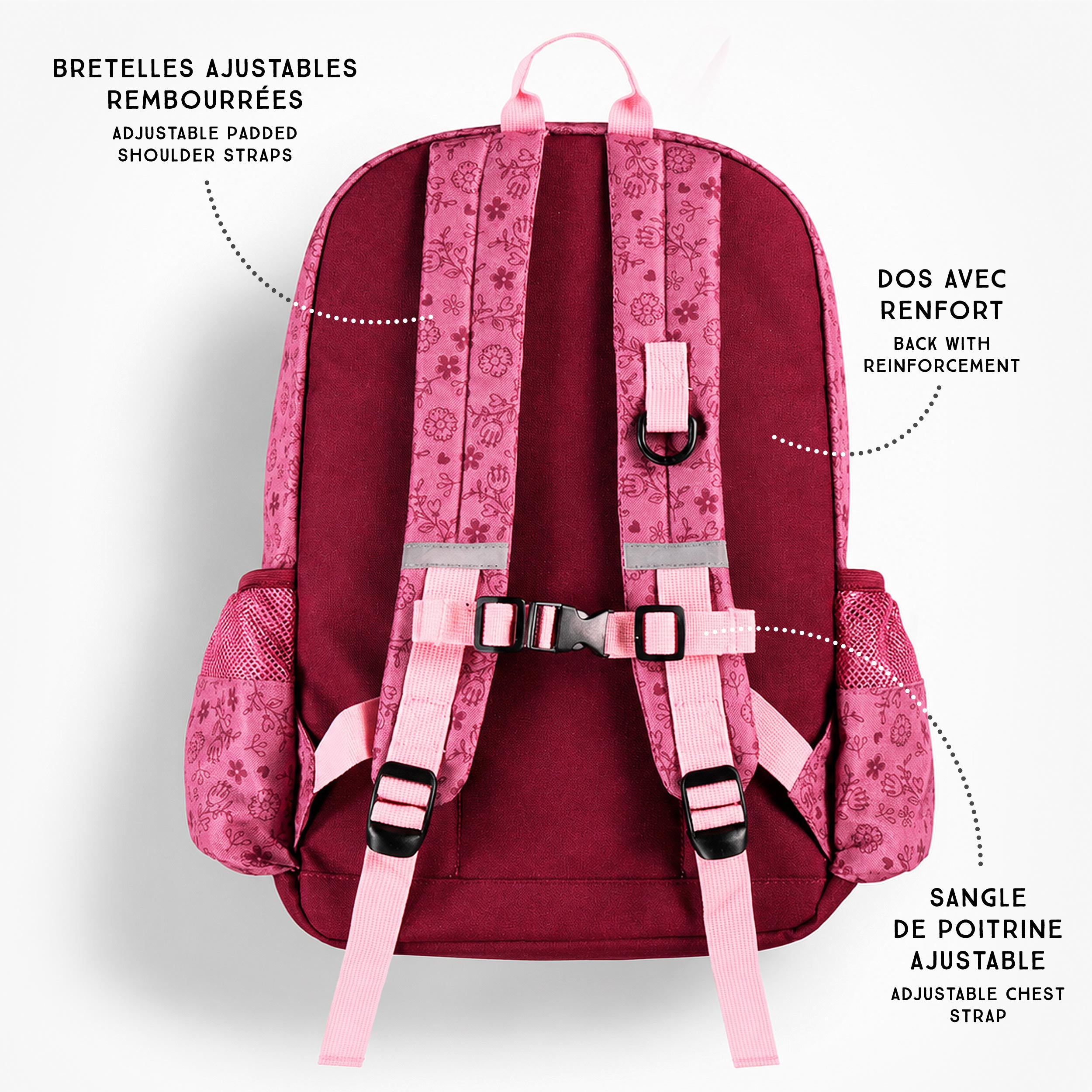 Sac d’école rose à imprimé floral