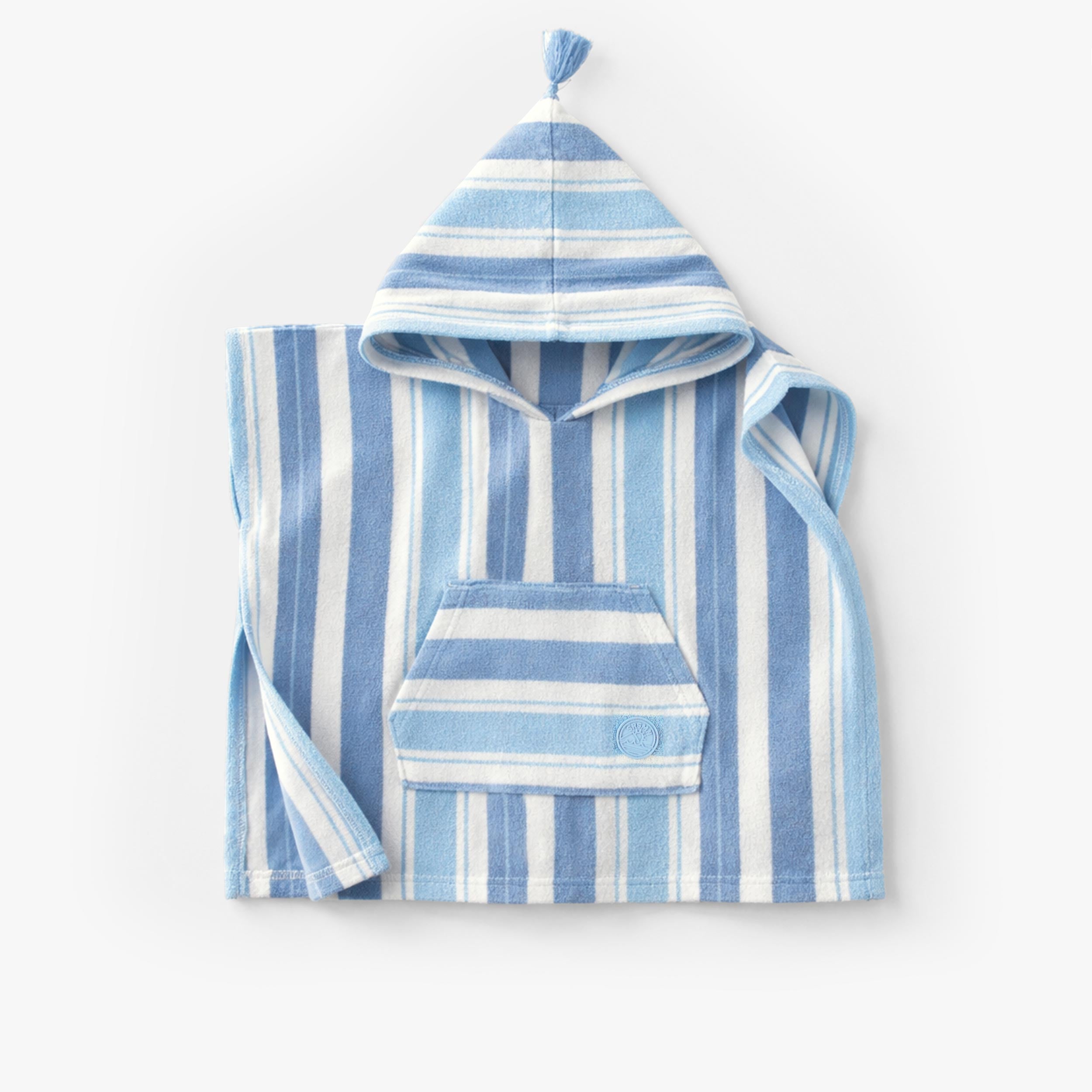 Poncho de plage blanc à rayures bleues, bébé - Souris Mini
