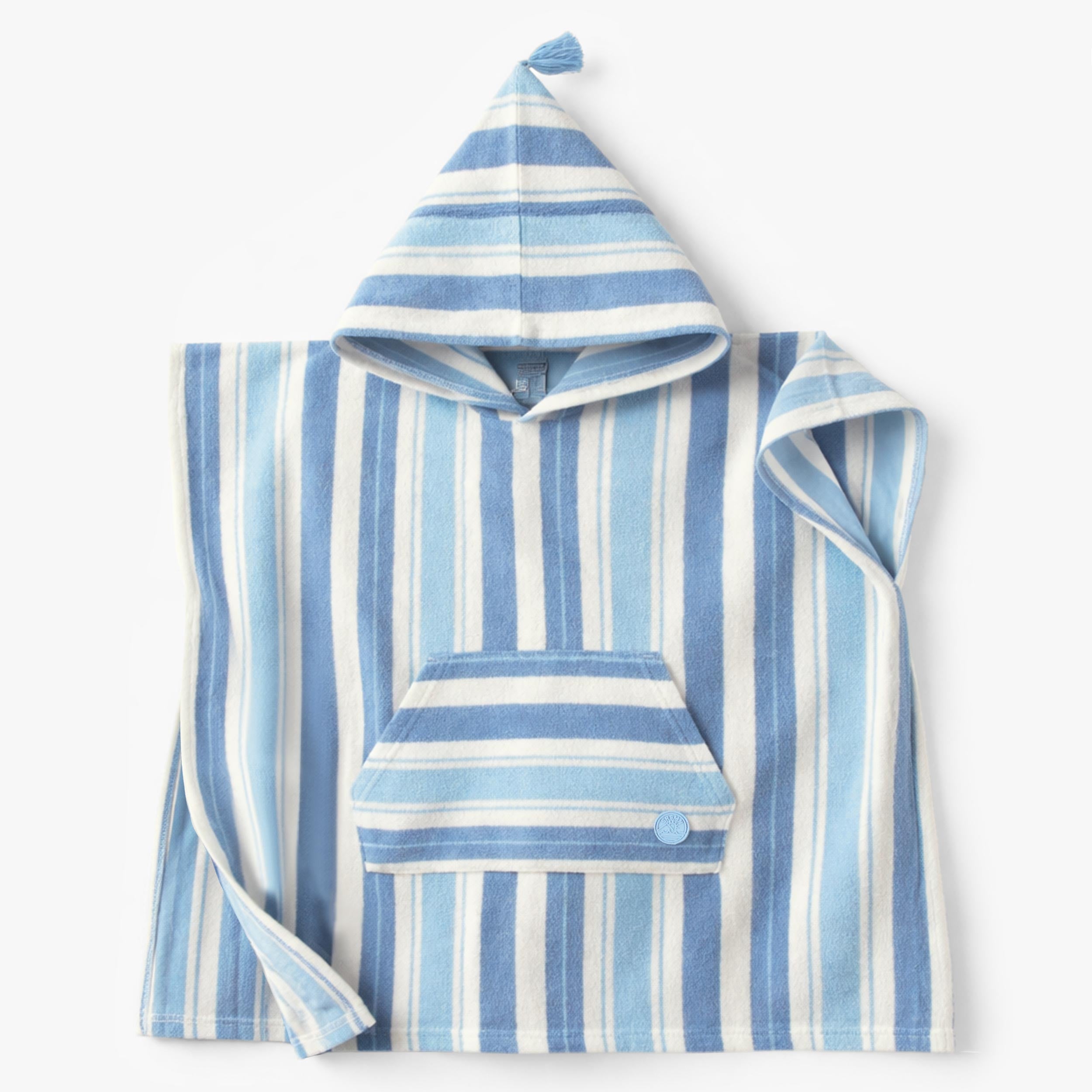 Poncho de plage blanc à rayures bleues, enfant - Souris Mini