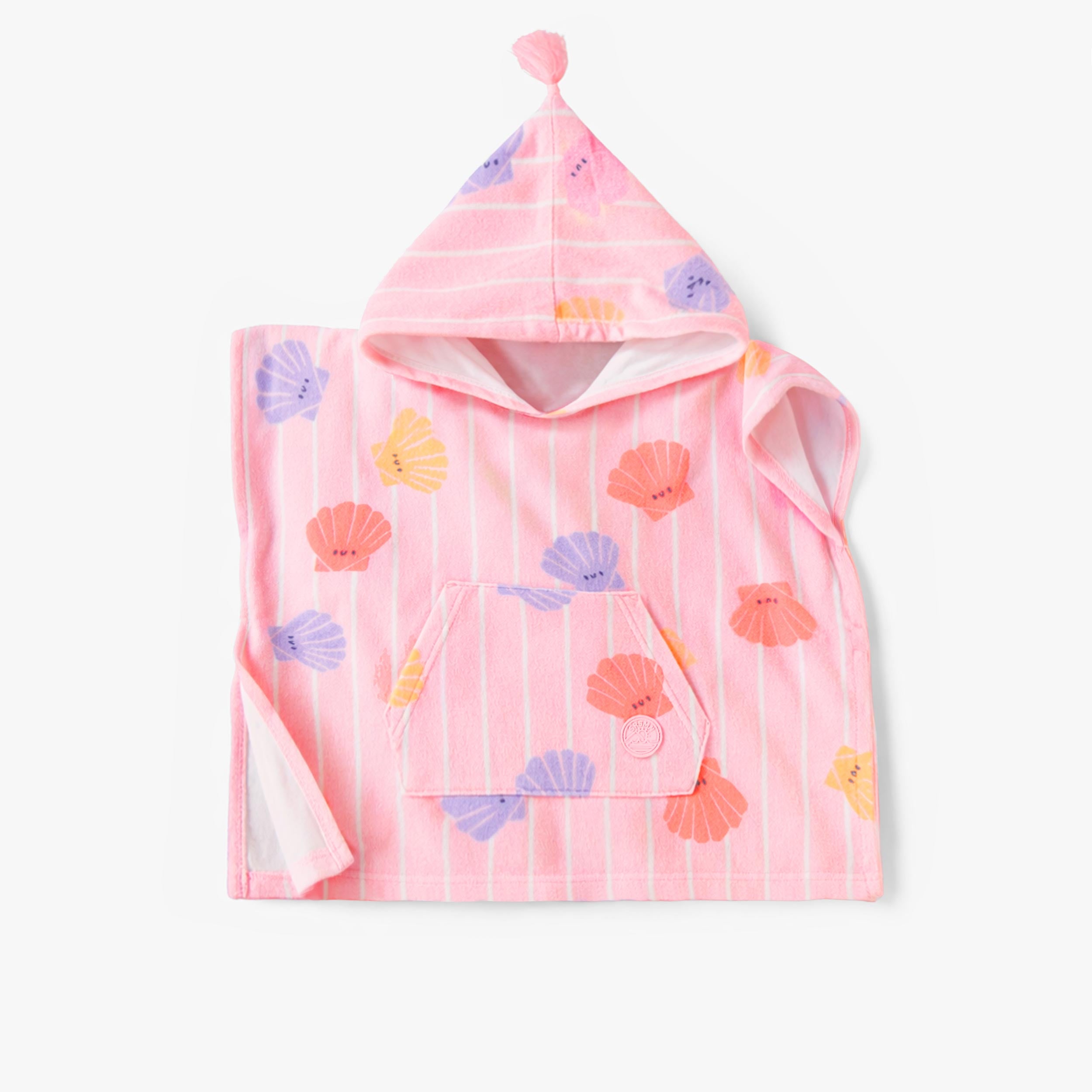 Poncho de plage rose avec rayures et coquillages, bébé - Souris Mini