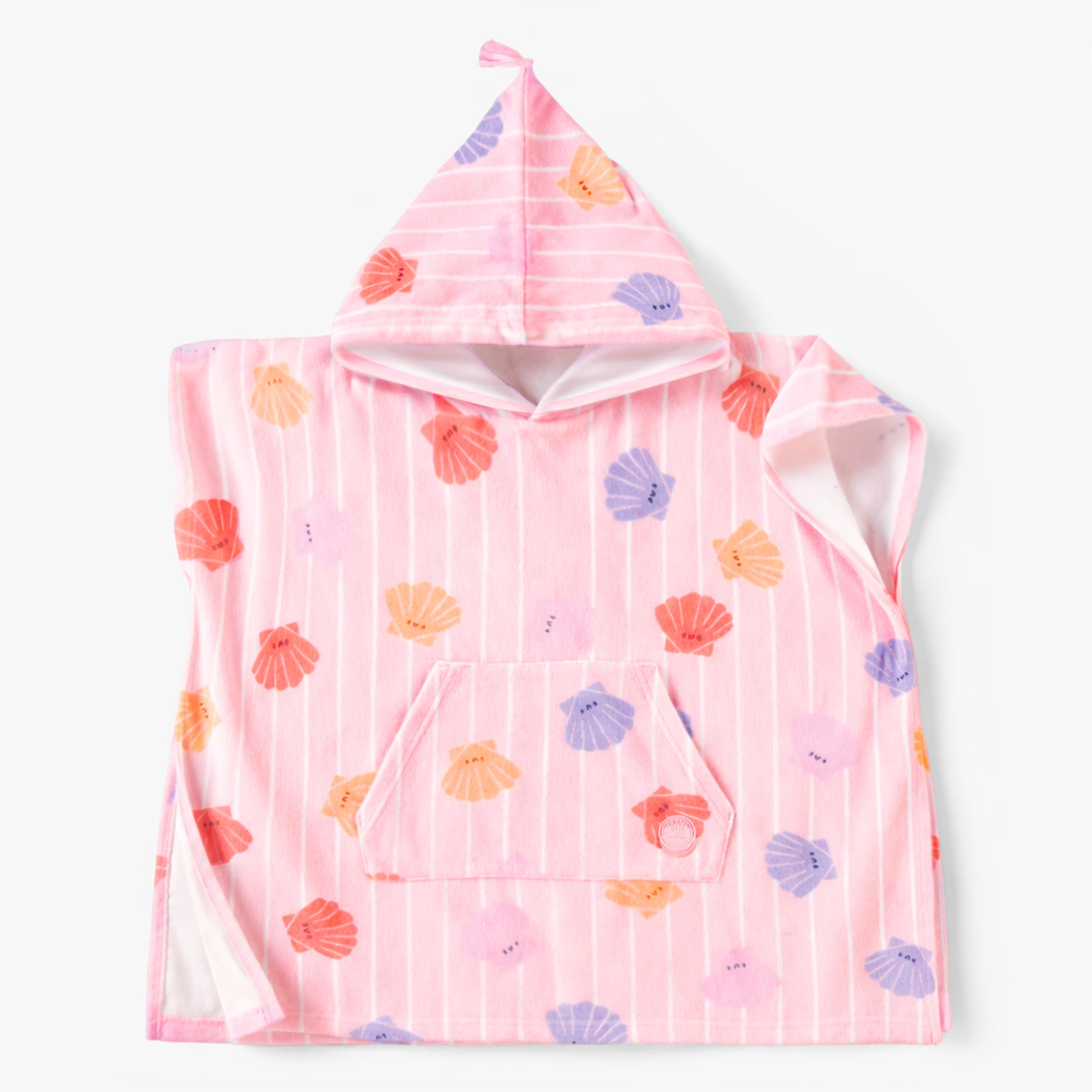 Poncho de plage rose avec rayures et coquillages, enfant - Souris Mini
