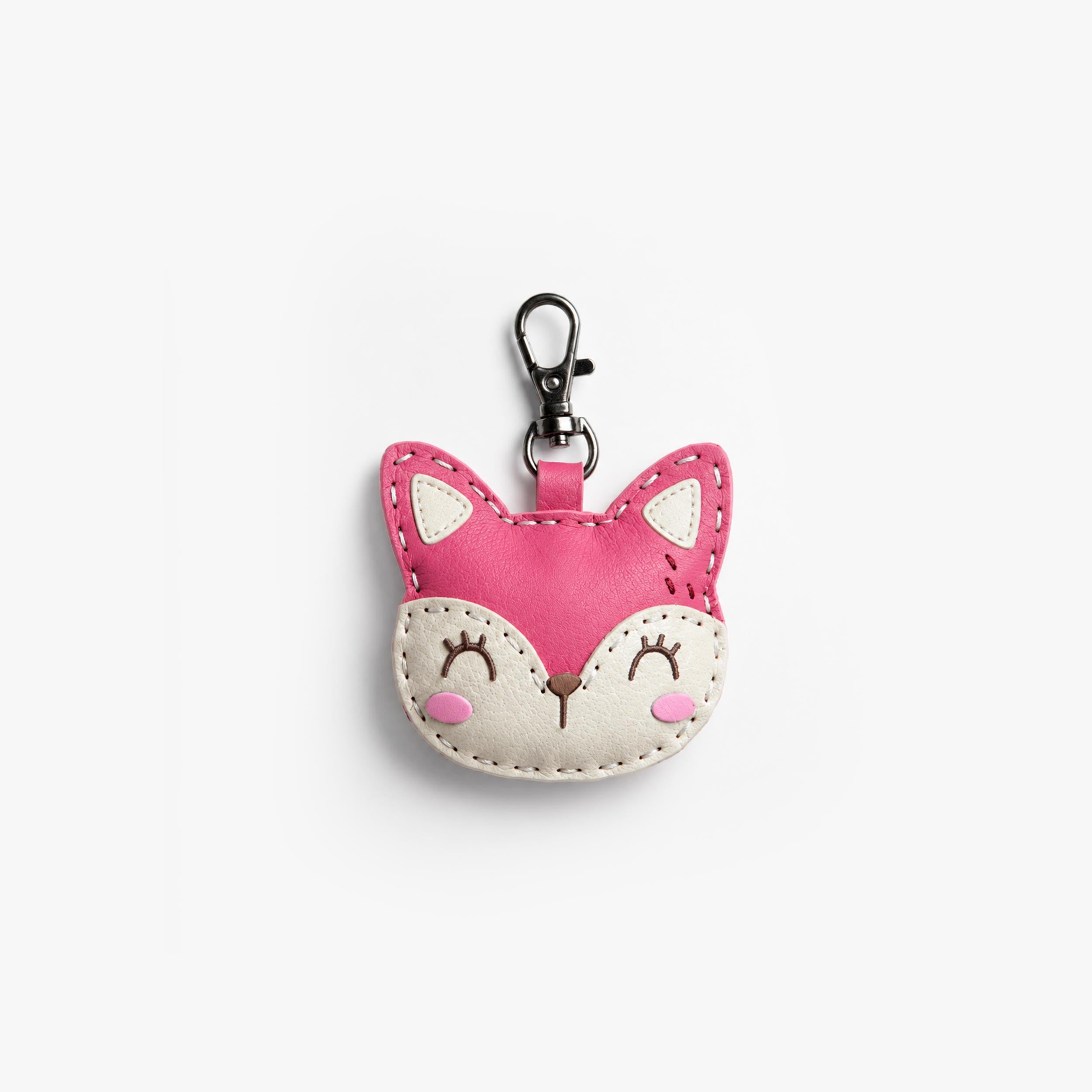 Porte-clés renard rose pour enfant avec mousqueton métallique, détails brodés et finition en simili cuir. - Souris Mini