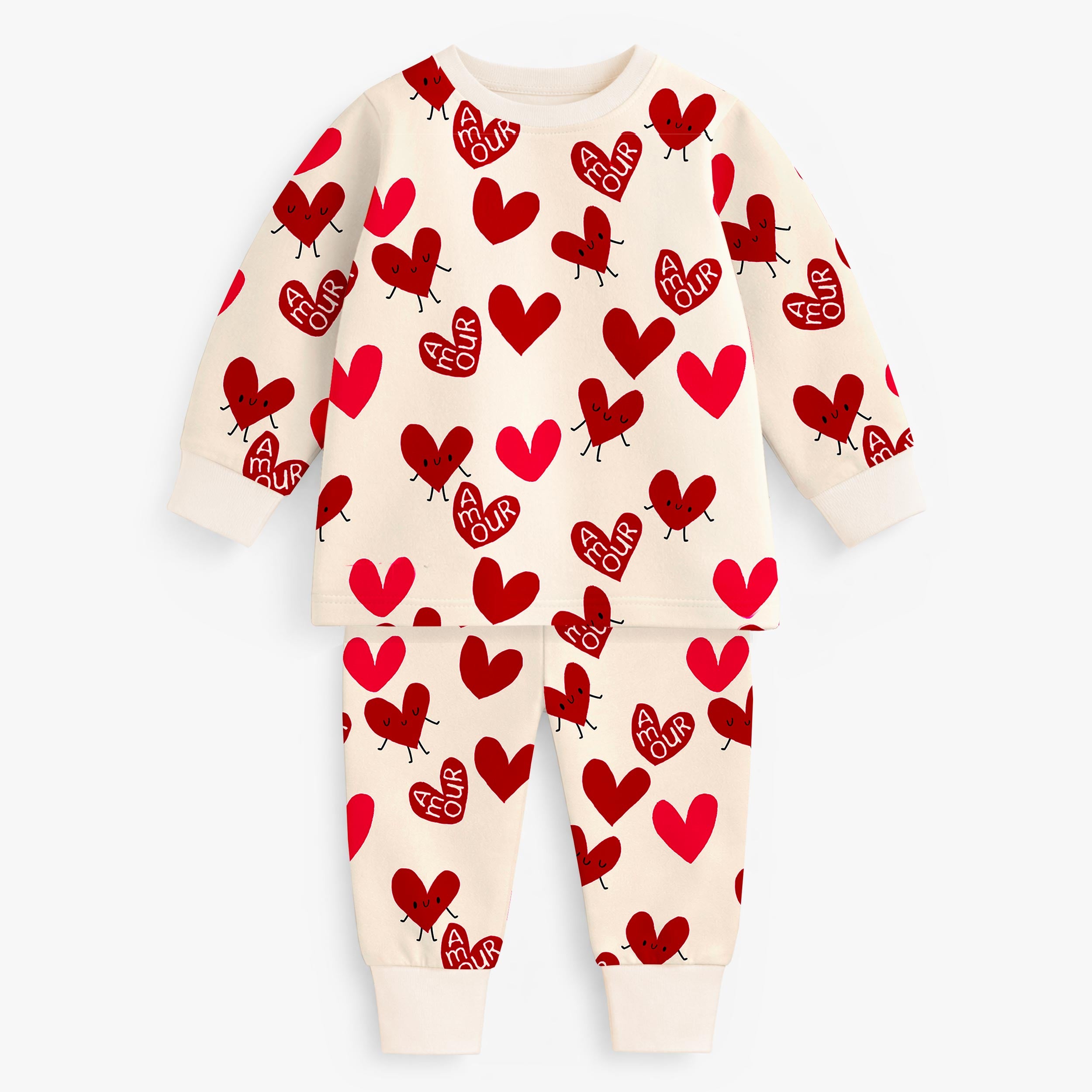 Pyjama deux pièces crème à motifs de cœurs, bébé - Souris Mini