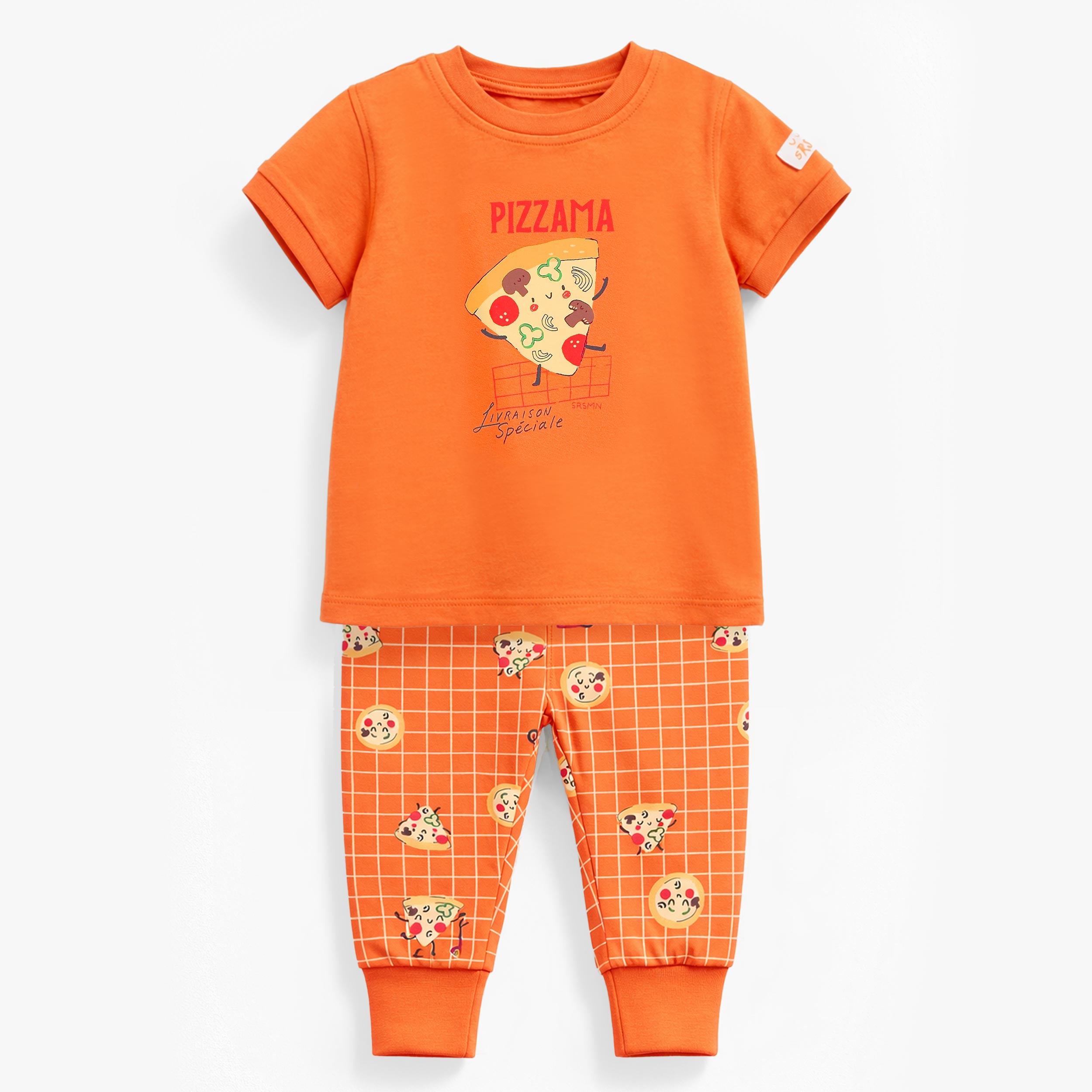 Pyjama deux pièces orange à motifs de pizzas, bébé - Souris Mini