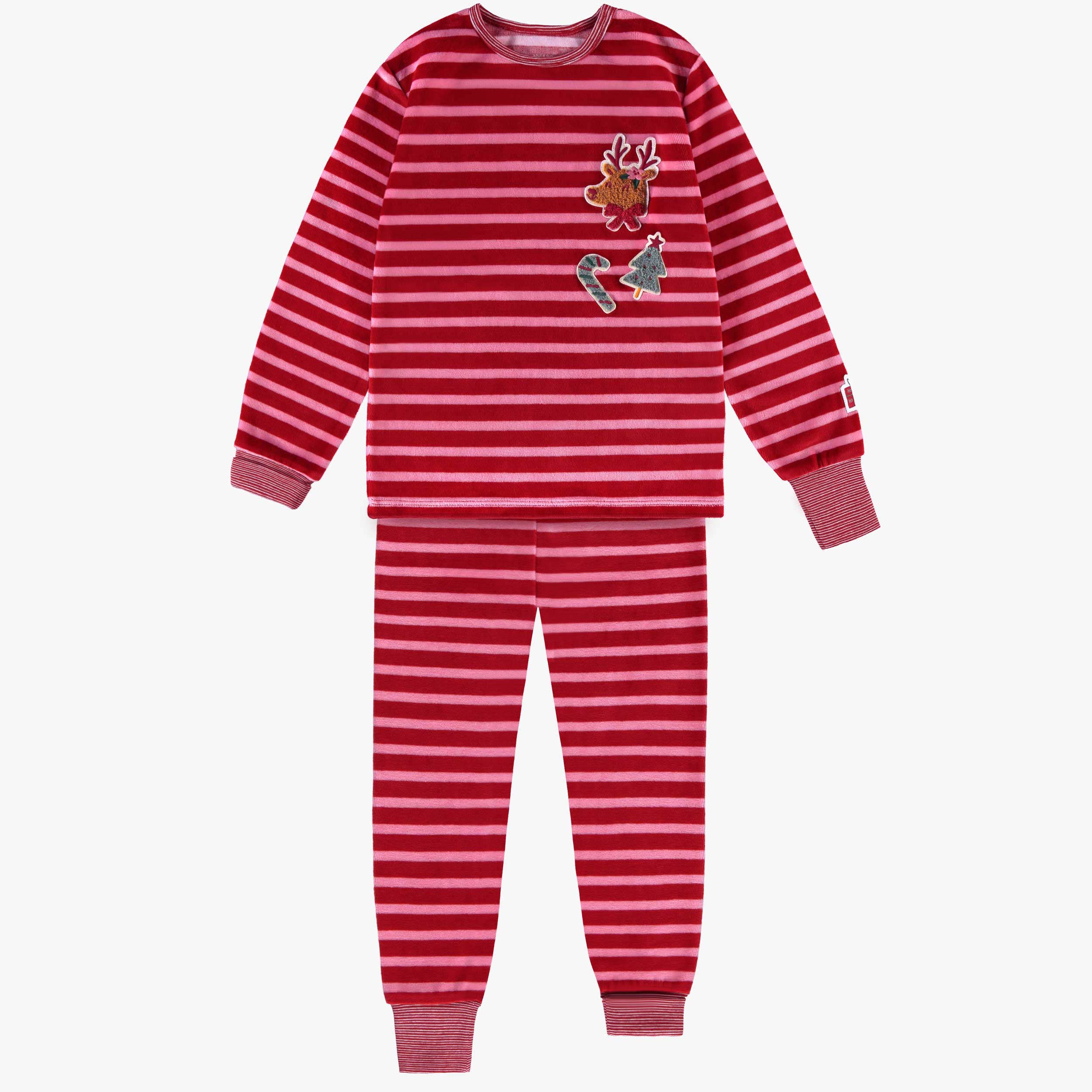 Pyjama deux pièces rose et rouge à rayures, enfant - Souris Mini