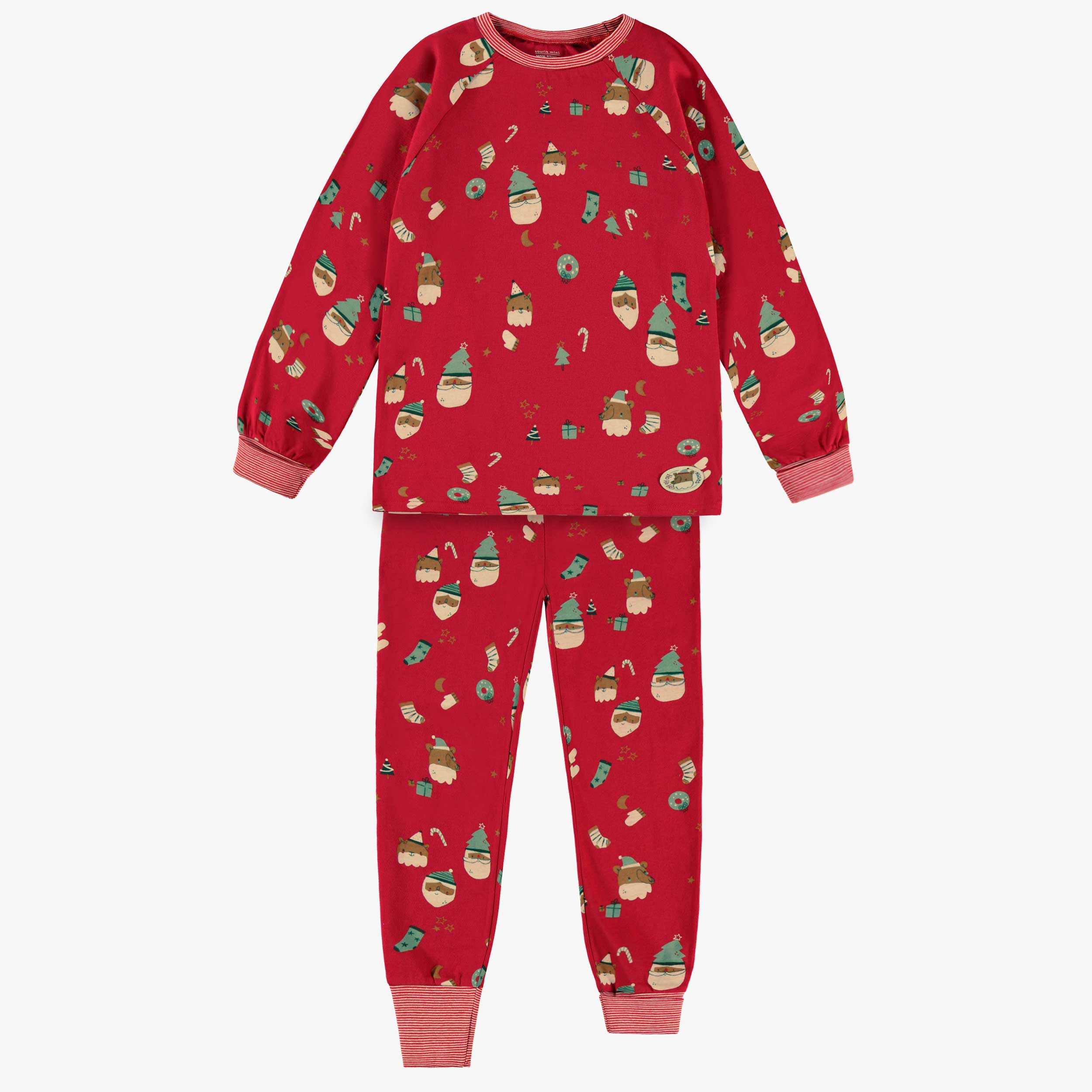 Red pajama with festive all over print, child | Souris Mini