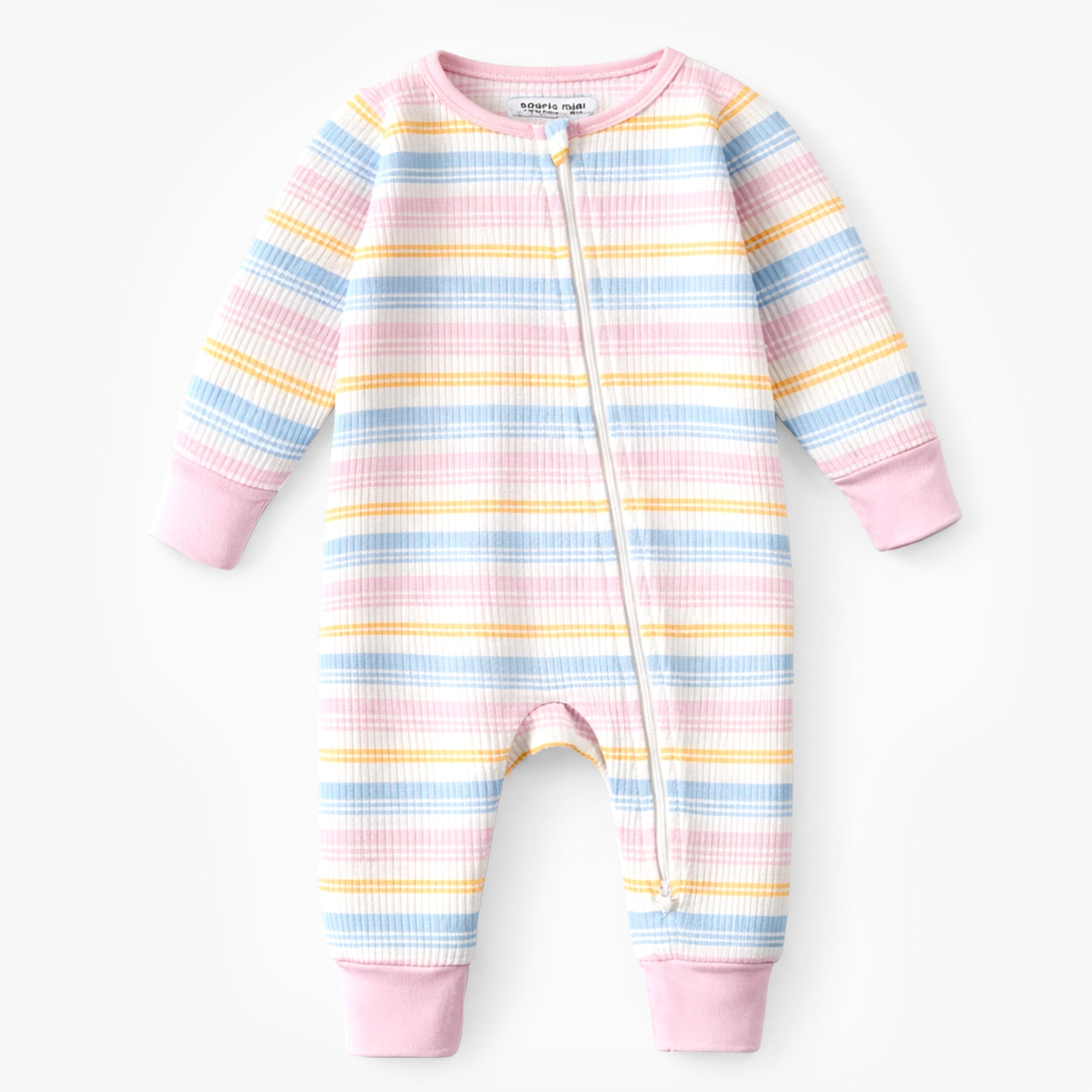 Pyjama une pièce crème à rayures pastel, bébé - Souris Mini