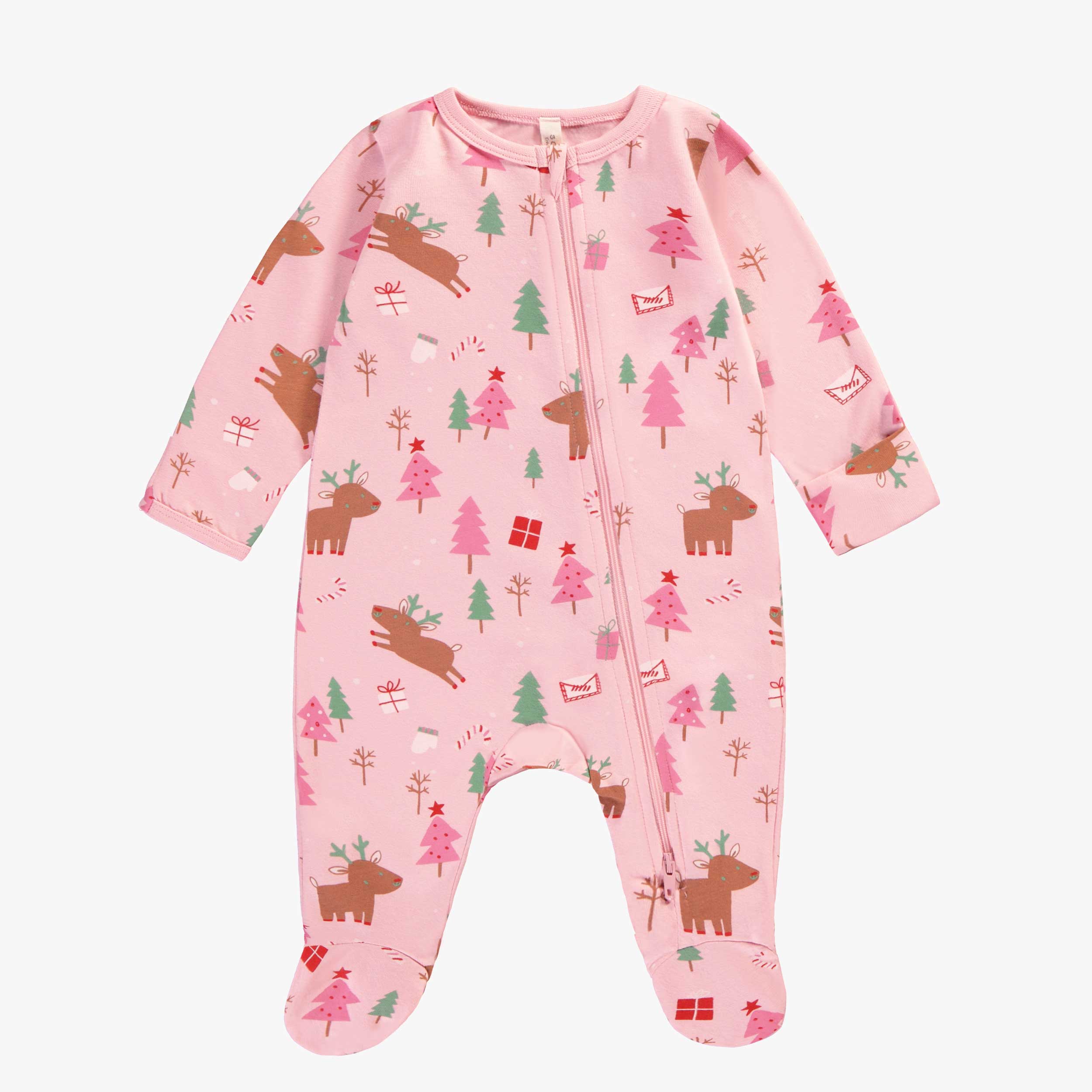 Pyjama une pièce rose à motifs des Fêtes, naissance - Souris Mini