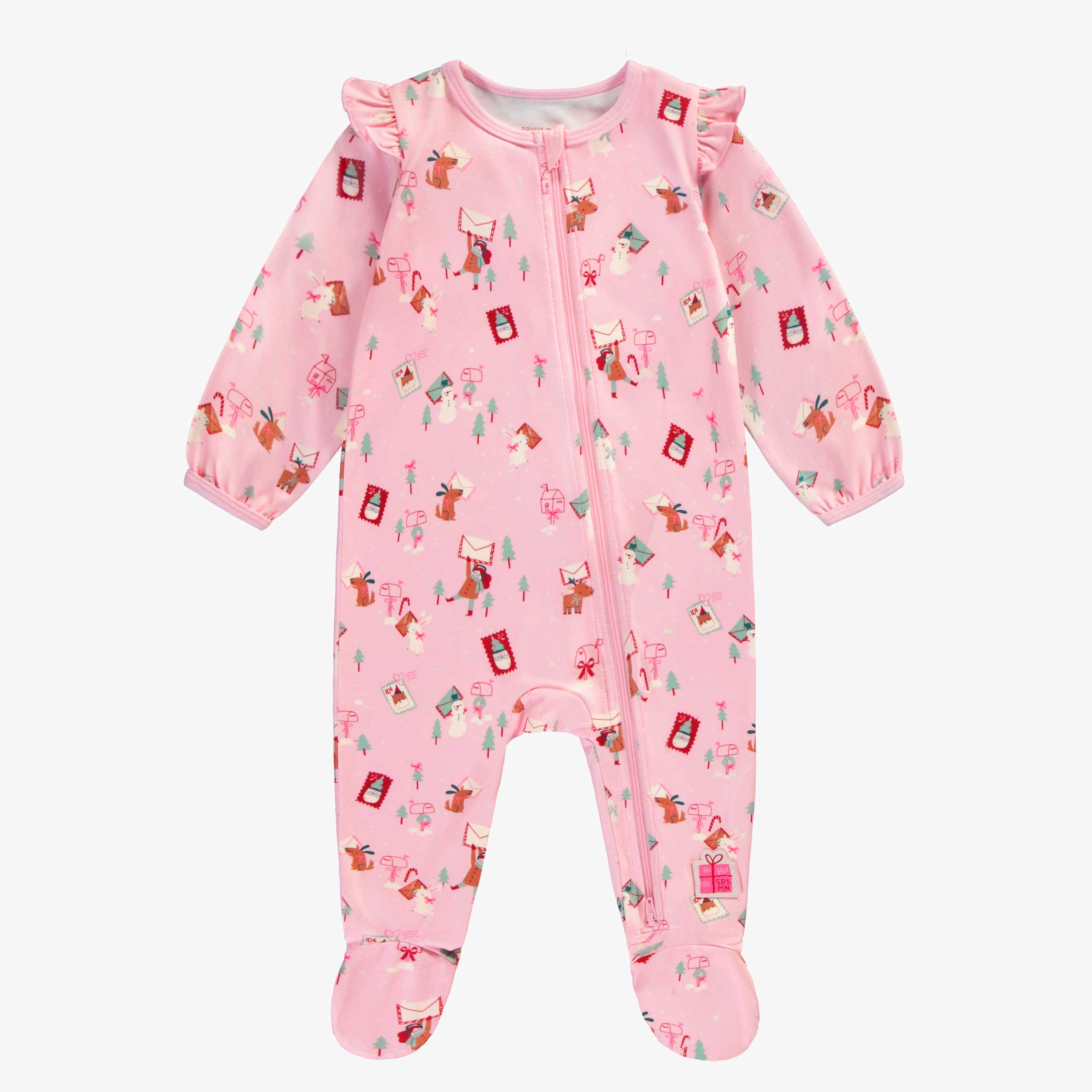 Pyjama une pièce rose à motifs des Fêtes, bébé - Souris Mini