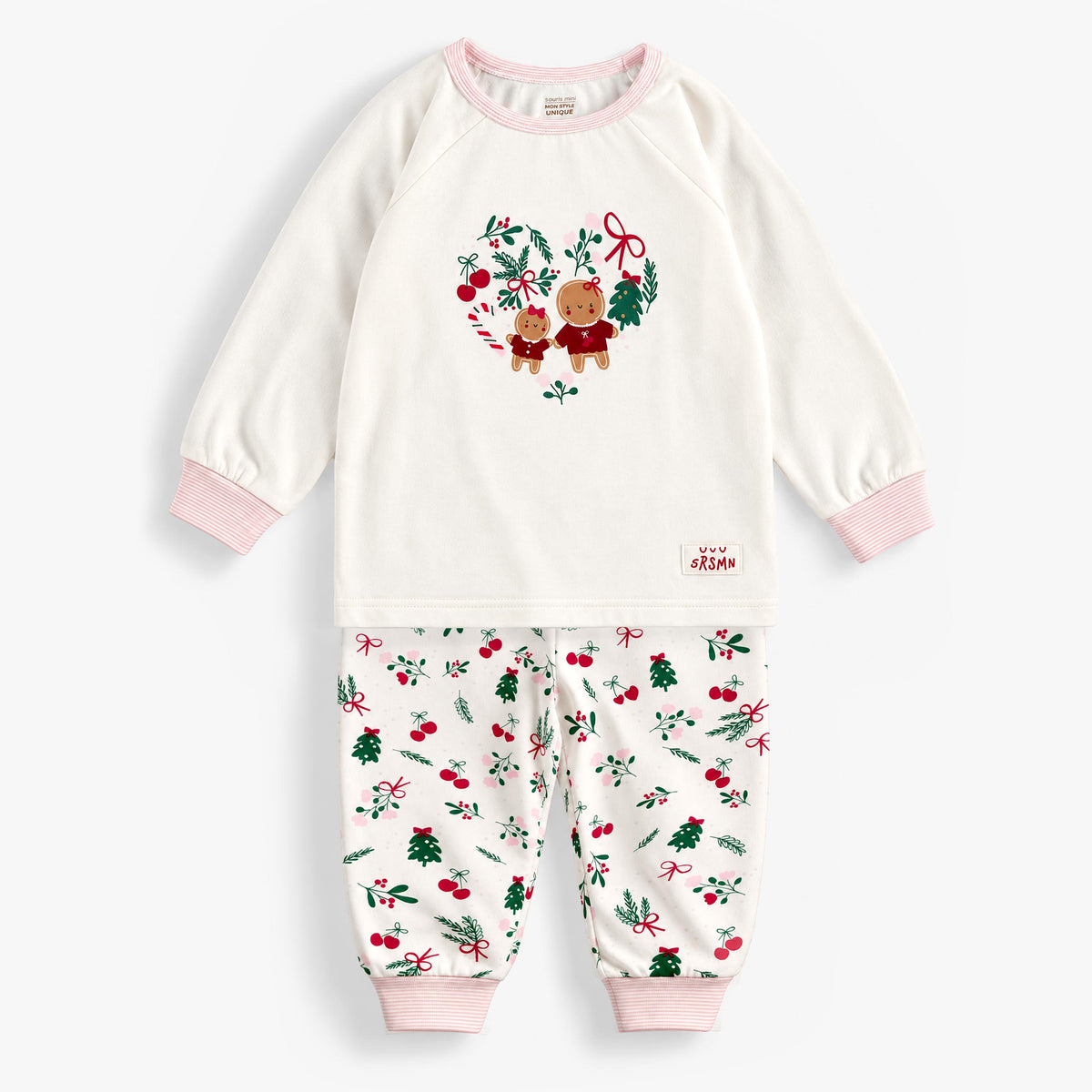 Pyjama deux pièces crème à motifs des Fêtes, bébé fille - Souris Mini
