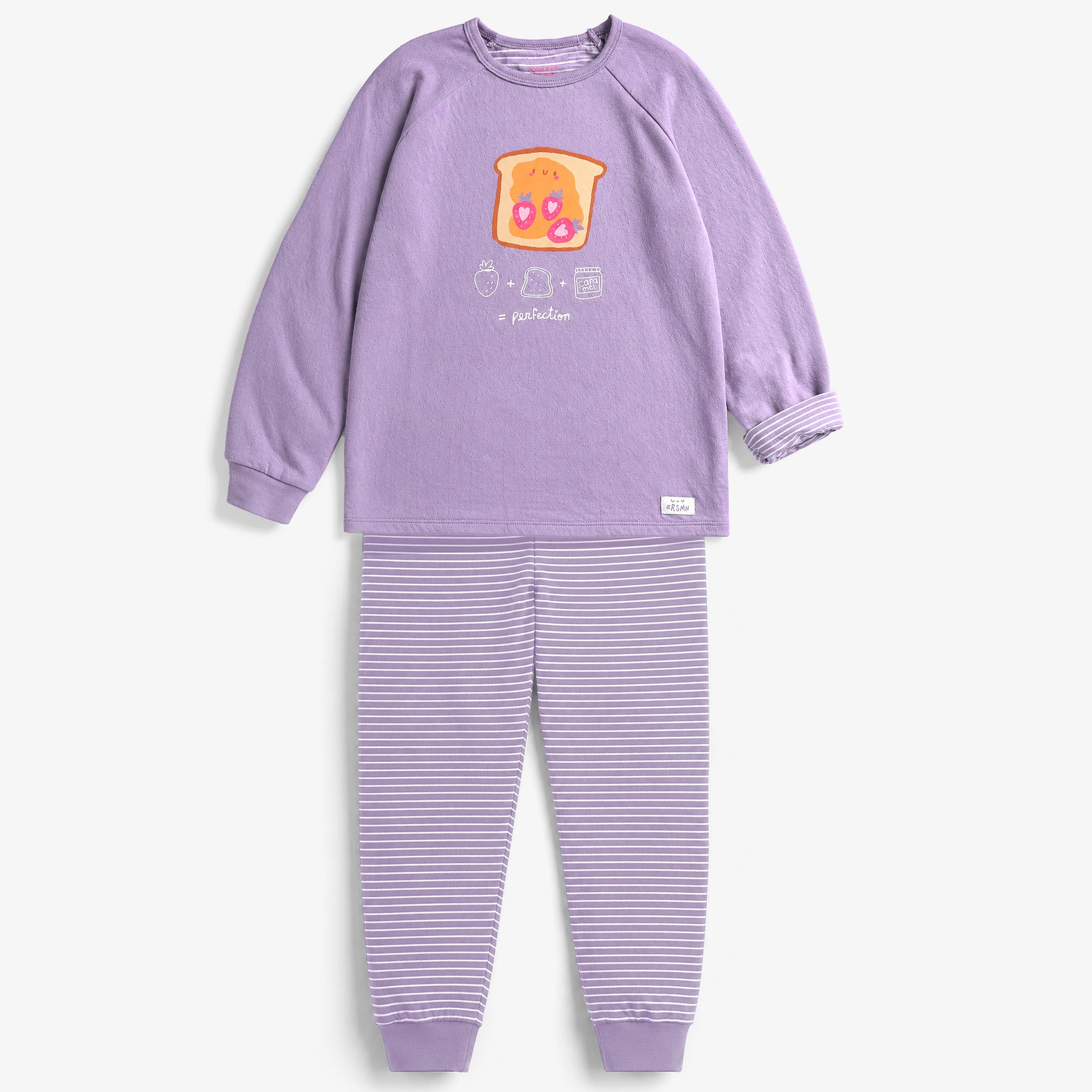 Pyjama deux pièces mauve à illustration de tartine, enfant - Souris Mini