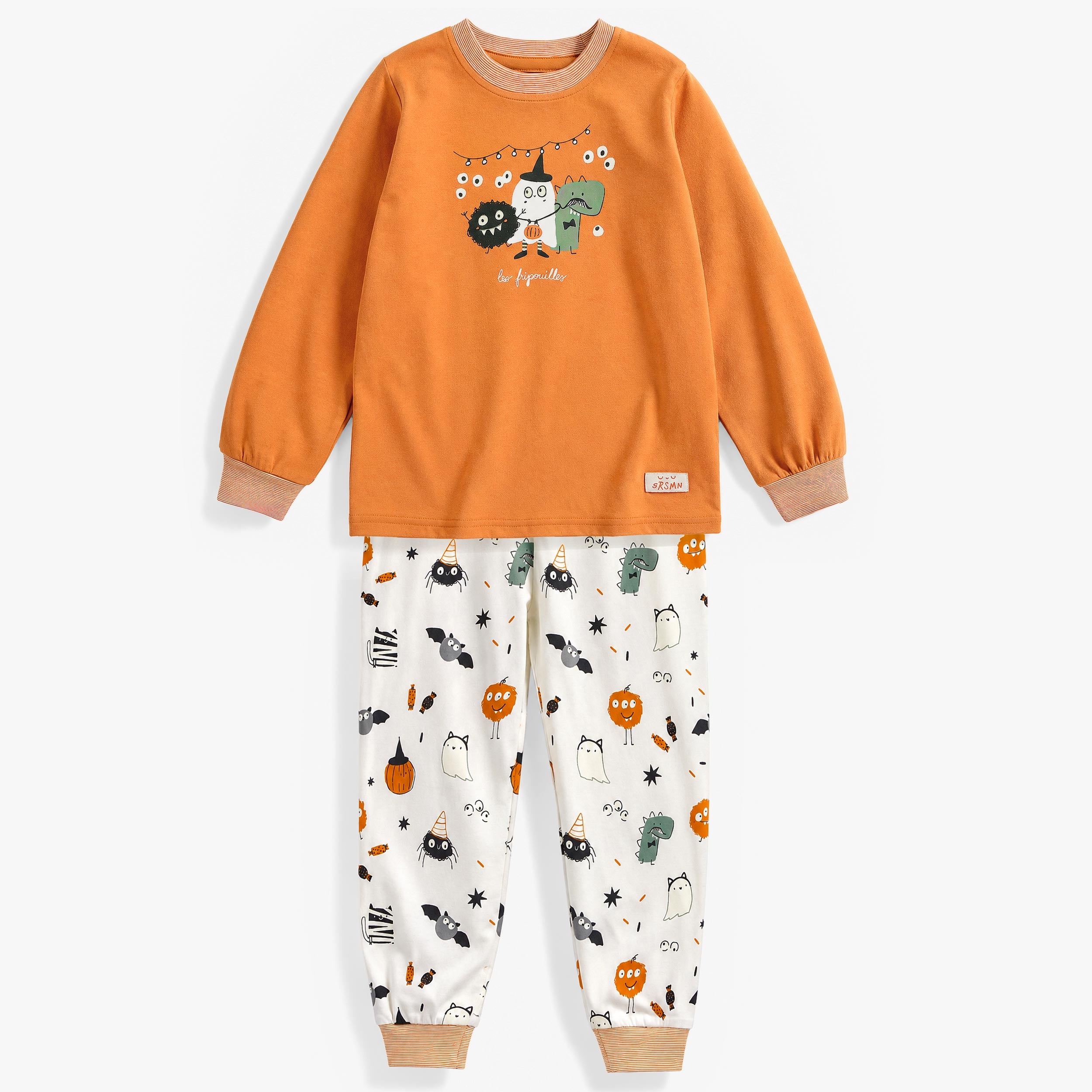 Pyjama deux pièces orange et crème à imprimé d’Halloween, enfant - Souris MIni