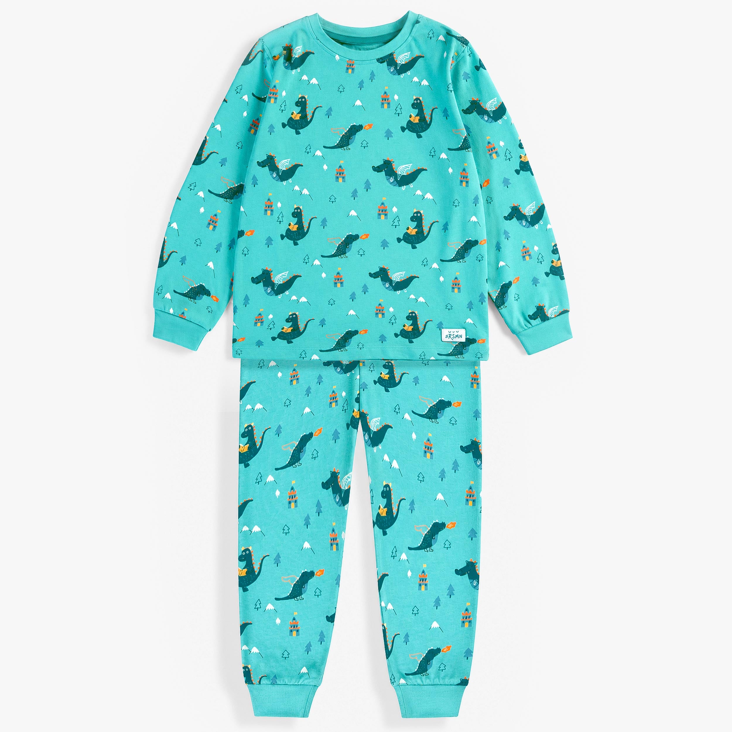 Pyjama deux pièces turquoise à imprimé de dragons, enfant - Souris Mini