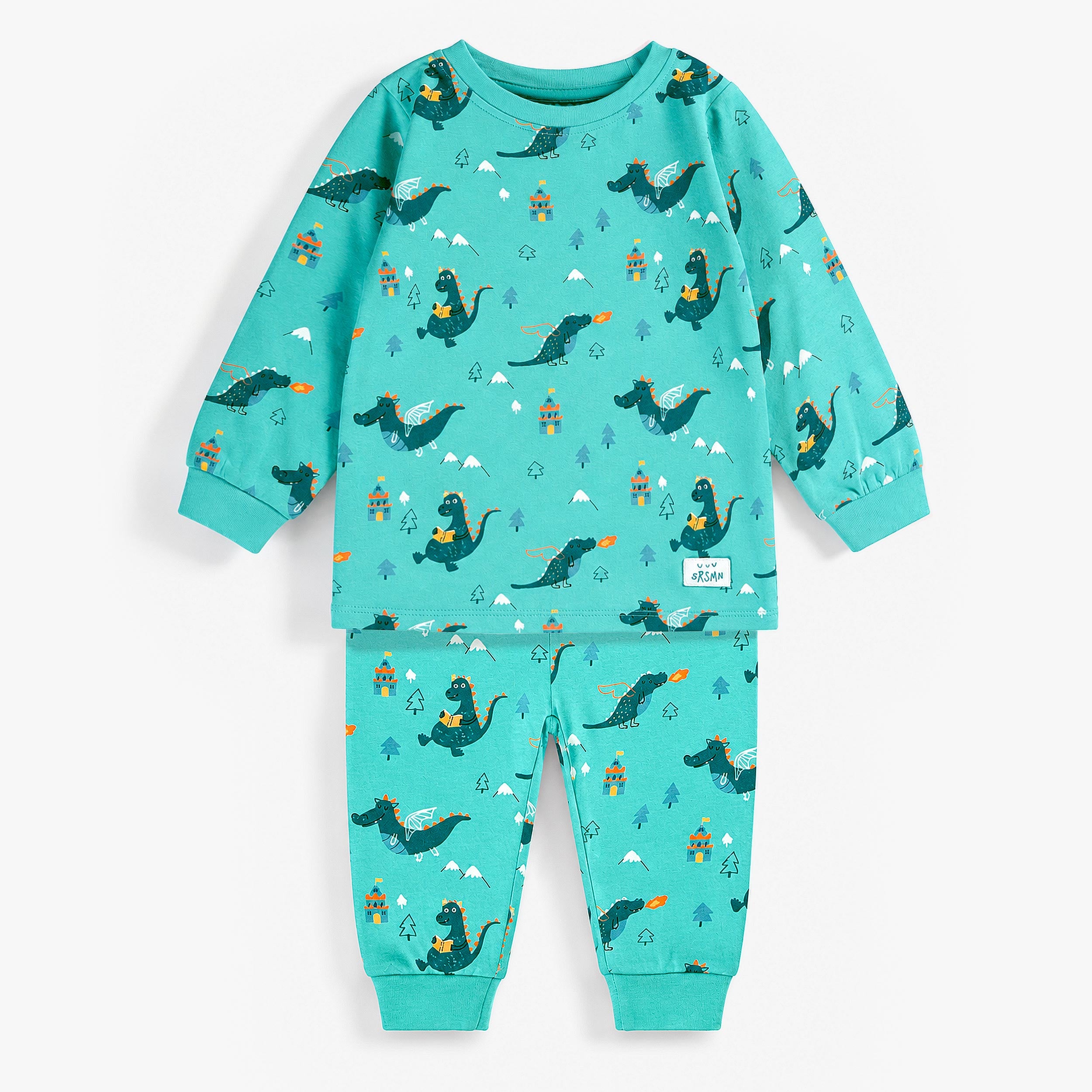 Pyjama deux pièces turquoise à imprimé de dragons, bébé - Souris Mini