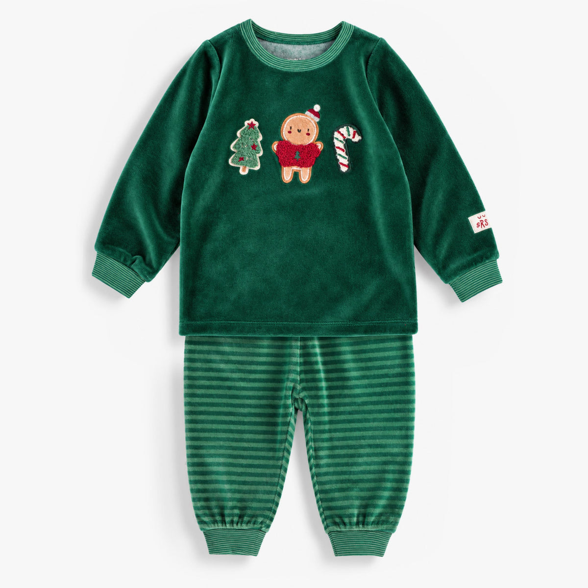 Pyjama deux pièces vert forêt en velours des Fêtes, bébé - Souris Mini